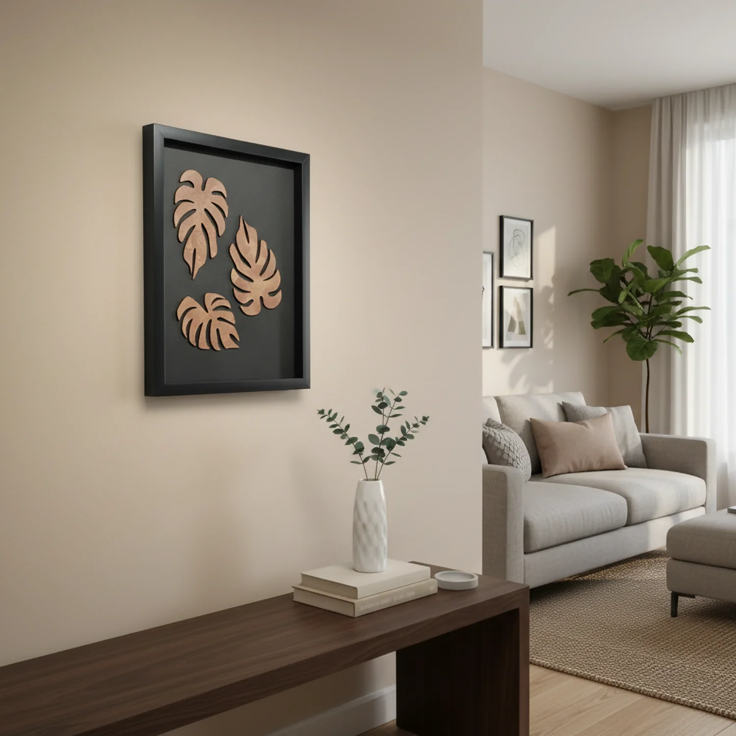 Luxury 3D Monstera Leaf Wall Art Frame | Modern Tropical Wooden Wall Decor - Image 4