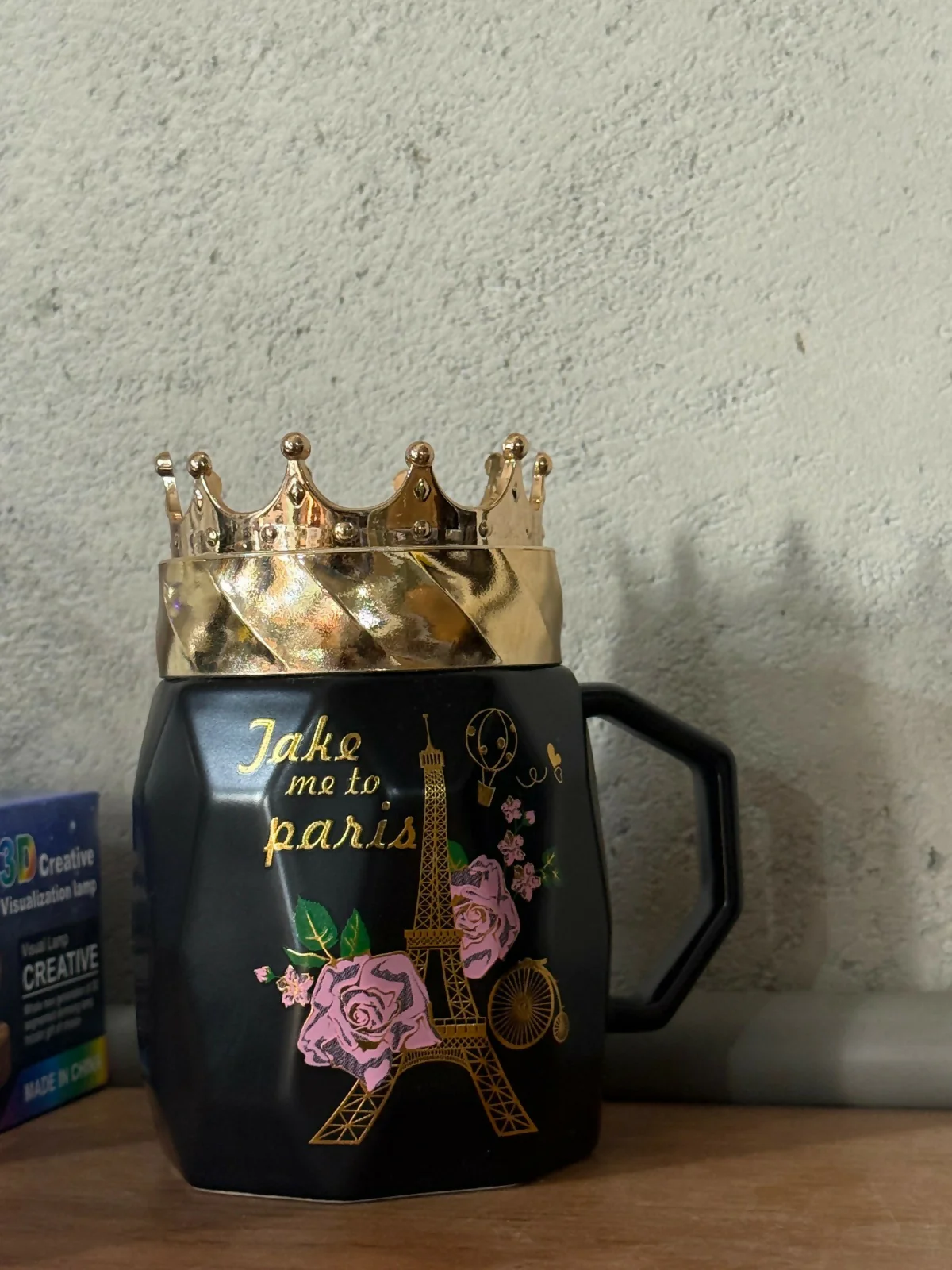 Luxury Black Ceramic Paris Mug with Golden Crown Lid | Gift Coffee Cup - Image 5