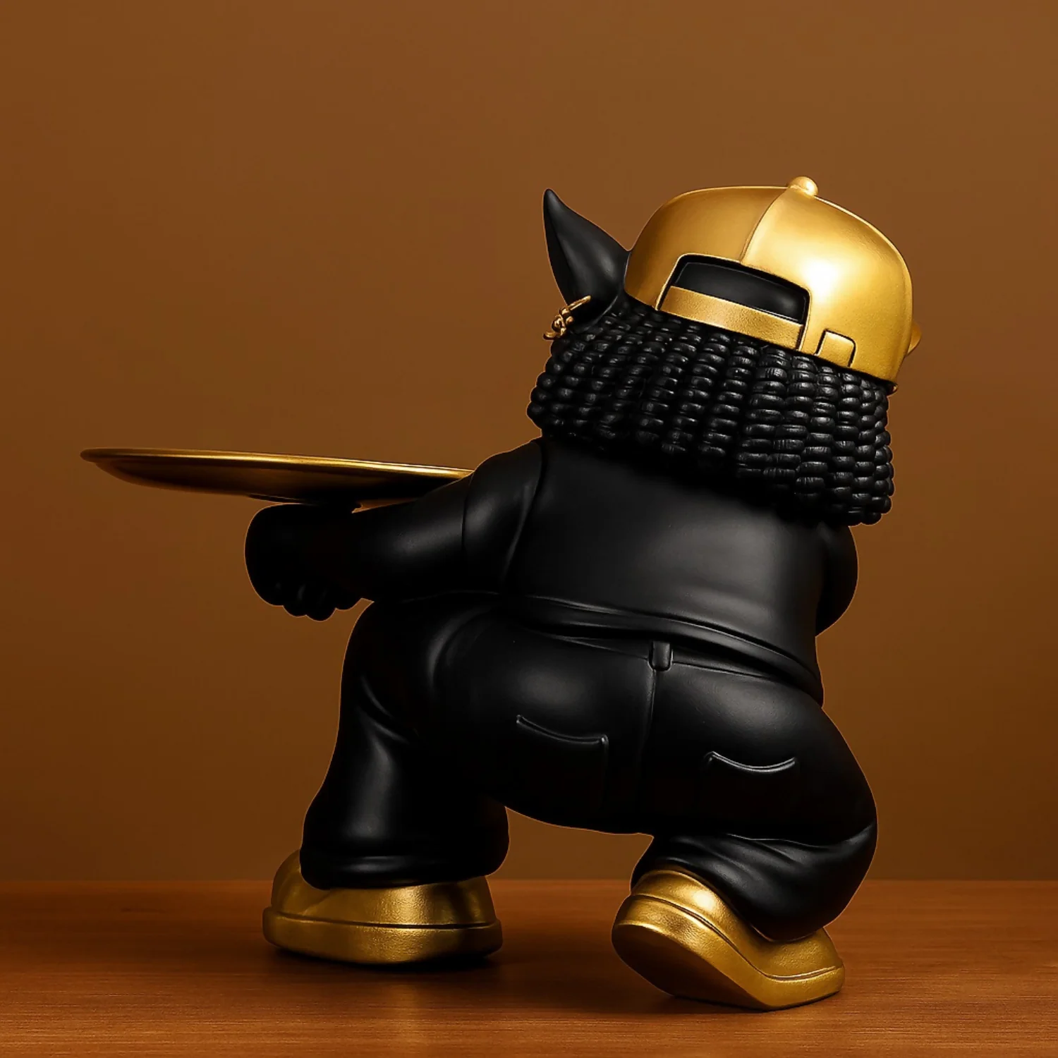 Luxury Black & Gold Bulldog Butler Figurine with Tray – Stylish Resin Dog Showpiece Wearing Cap & Sunglasses – Funky Modern Art Decorative Tray Stand for Keys, Coins & Snacks – Premium Home & Office Décor Gift - Image 3