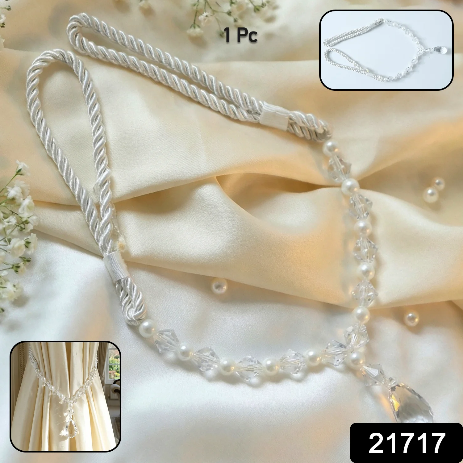 Luxury Crystal and Pearl Beaded Curtain Tieback (1 Pc) - Image 2