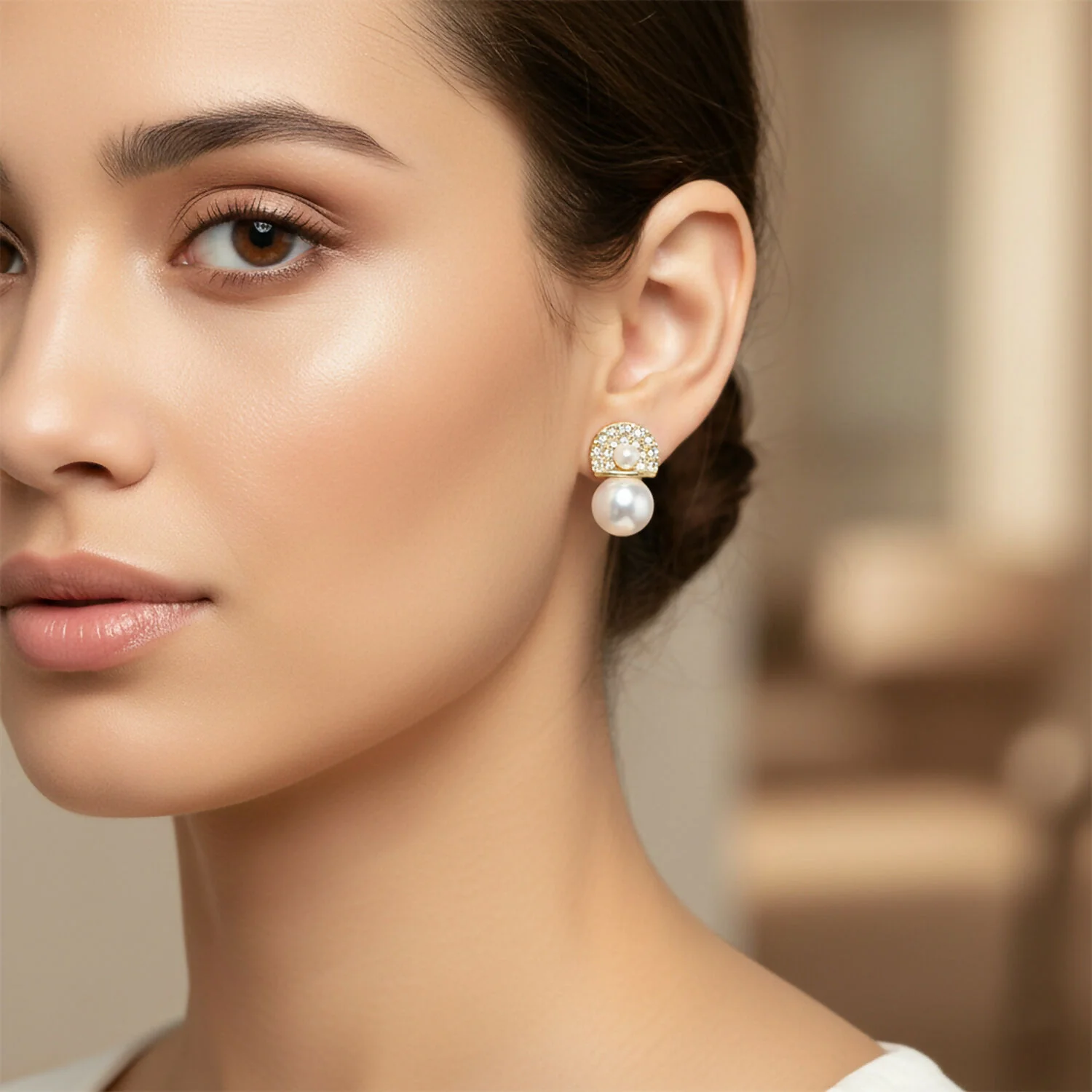 Luxury Crystal & Pearl Drop Earrings for Women & Girls – Gold Plated Designer Statement Earrings - Image 2