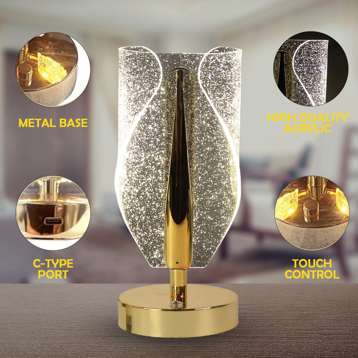 Luxury Crystal Table Lamp with USB Charging (1 Pc) - Image 6