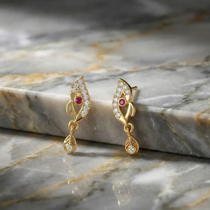 Luxury Curved Gold Earrings With Sparkling Stone Inlay And Elegant Drop Design - Image 2