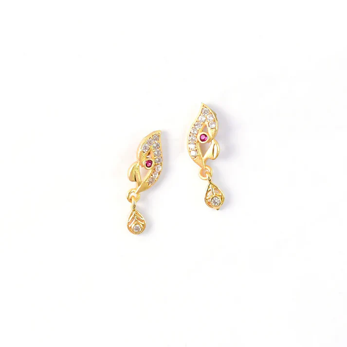 Luxury Curved Gold Earrings With Sparkling Stone Inlay And Elegant Drop Design - Image 5