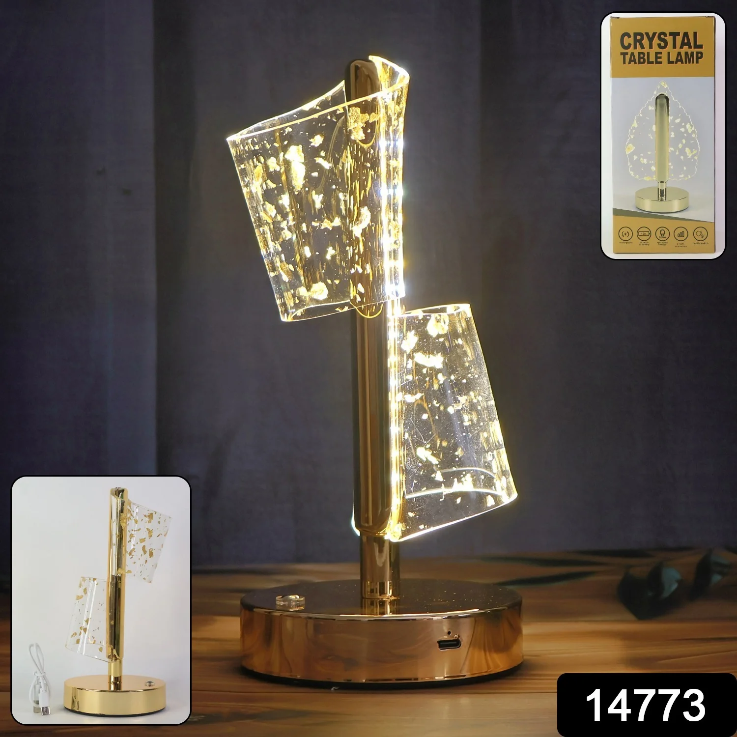 Luxury Golden Crystal LED Double Shade Table Lamp (1 Pc) - Image 2