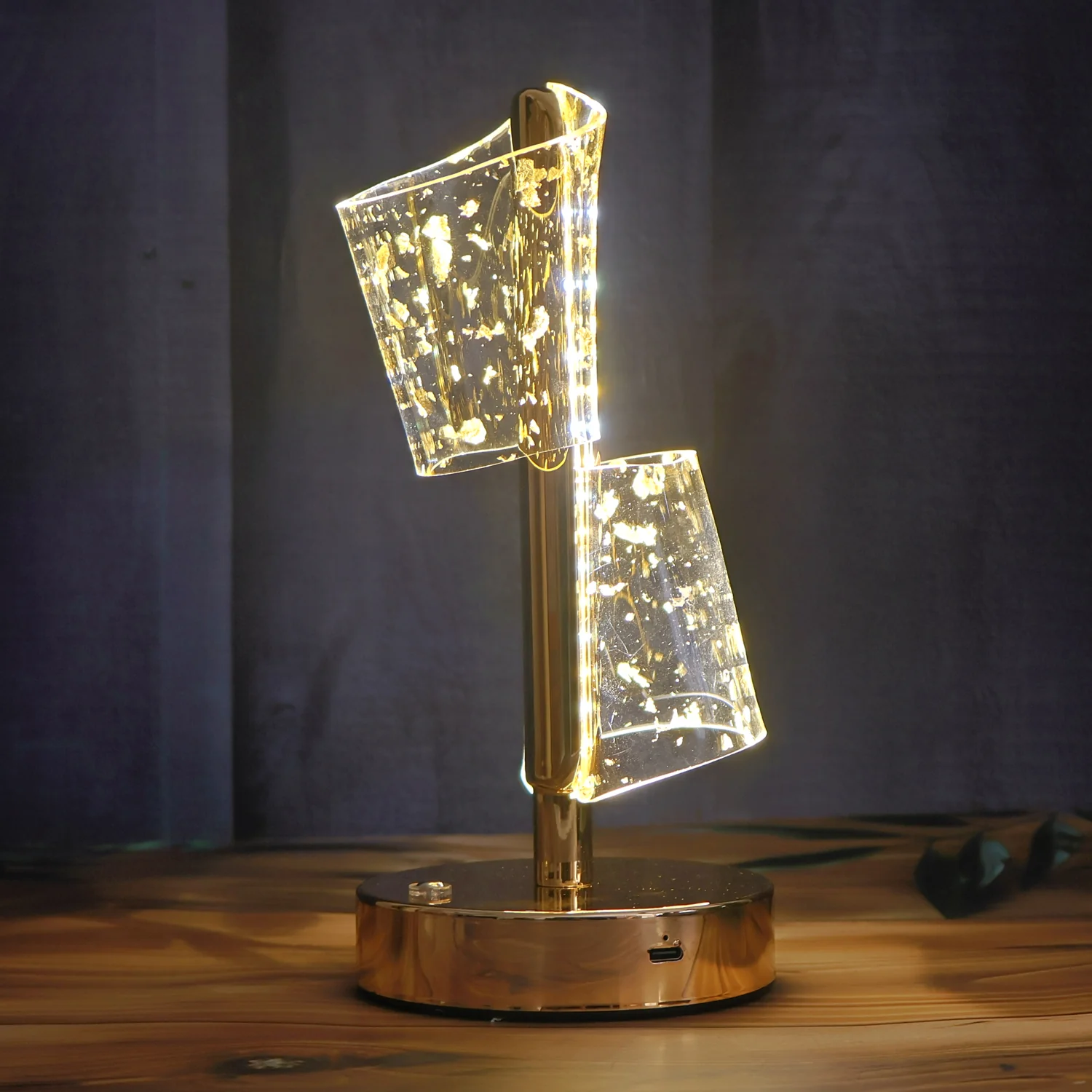 Luxury Golden Crystal LED Double Shade Table Lamp (1 Pc) - Image 6