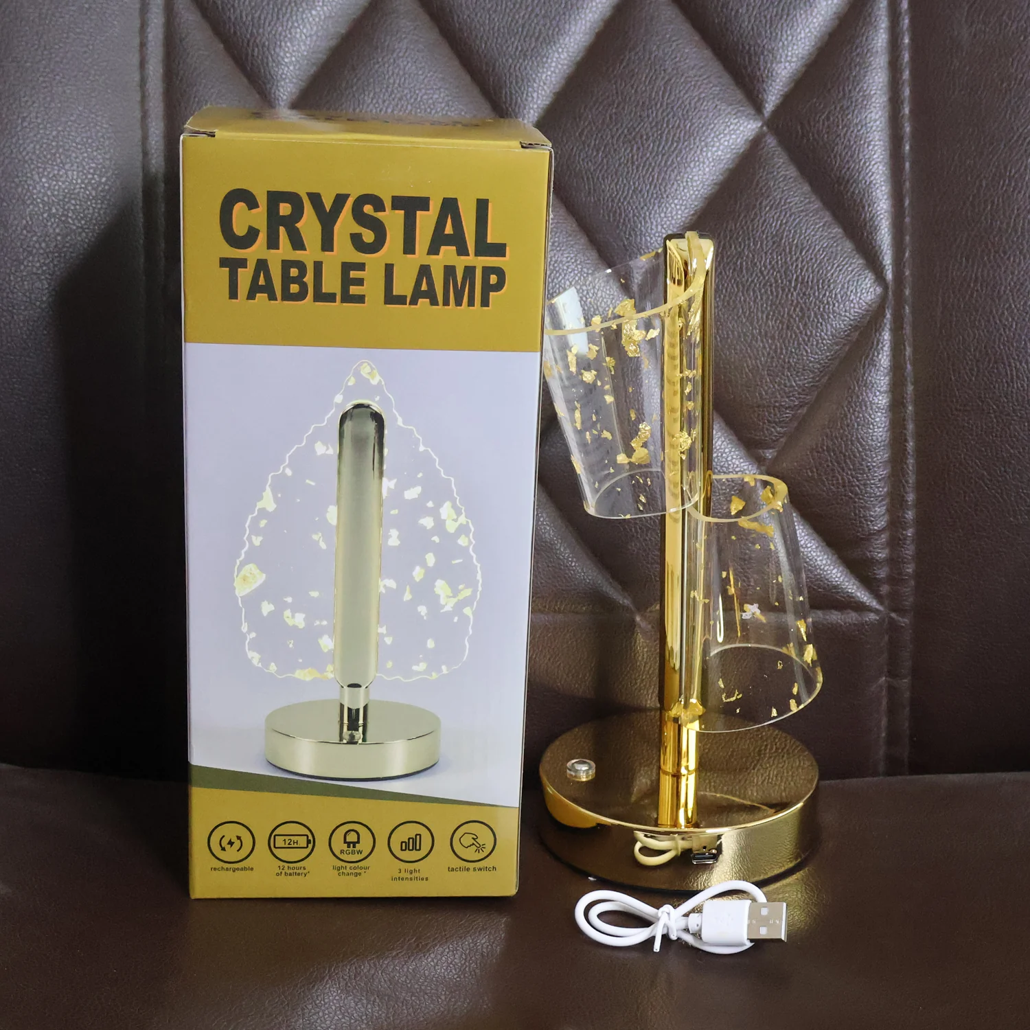 Luxury Golden Crystal LED Double Shade Table Lamp (1 Pc) - Image 7