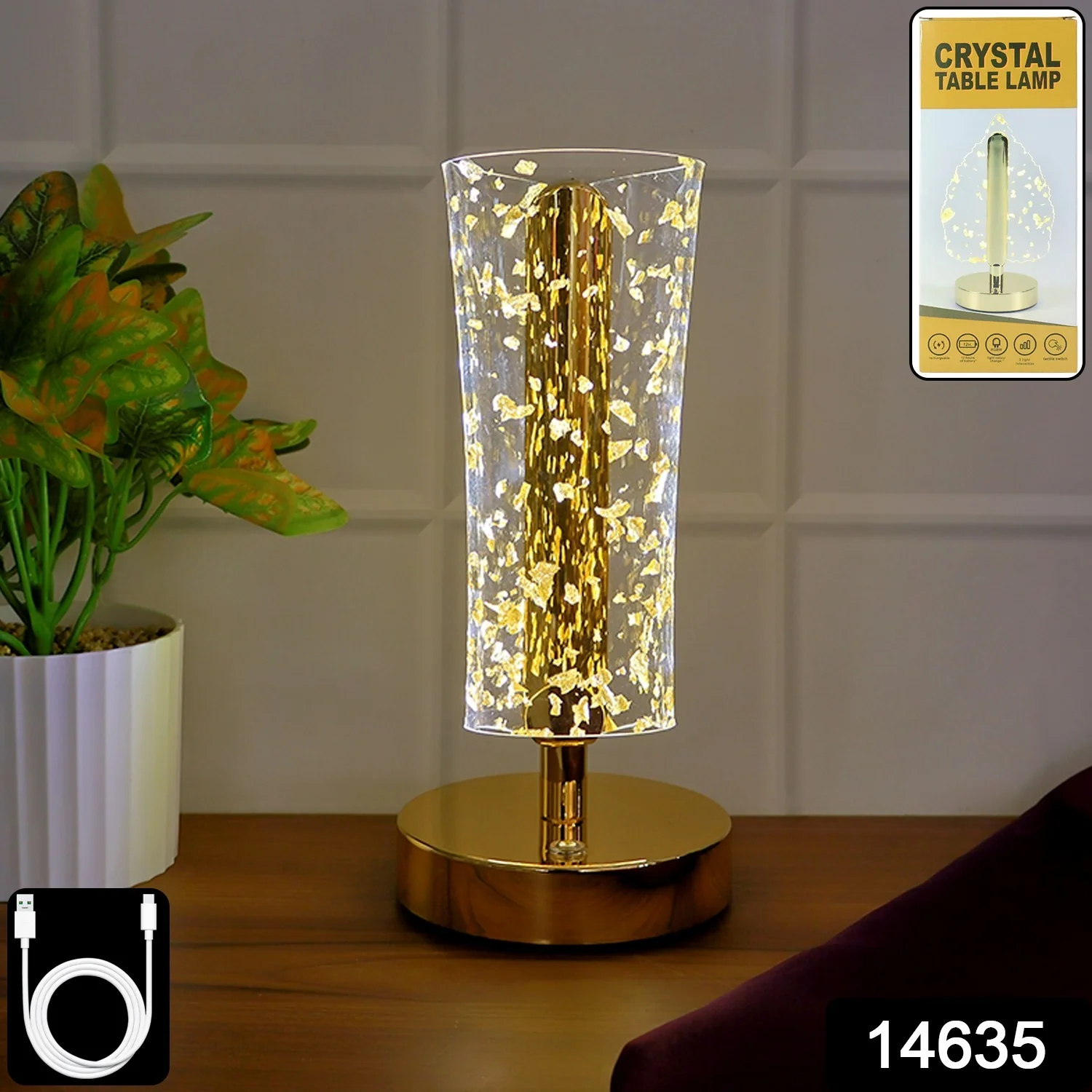 Luxury Golden Crystal LED Table Lamp (1 Pc) - Image 2