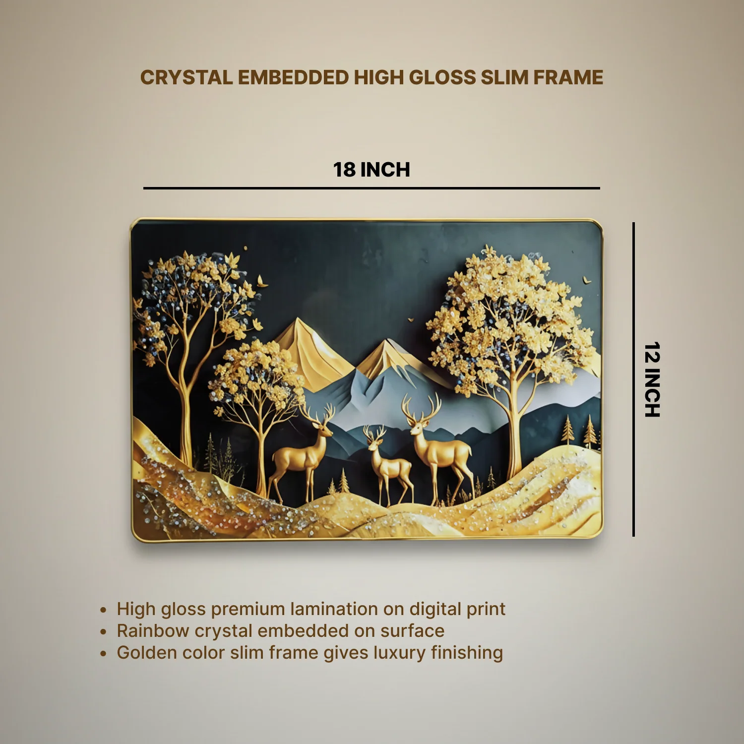 Luxury Golden Deer Mountain Landscape Wall Art Frame Home Decor - Image 7