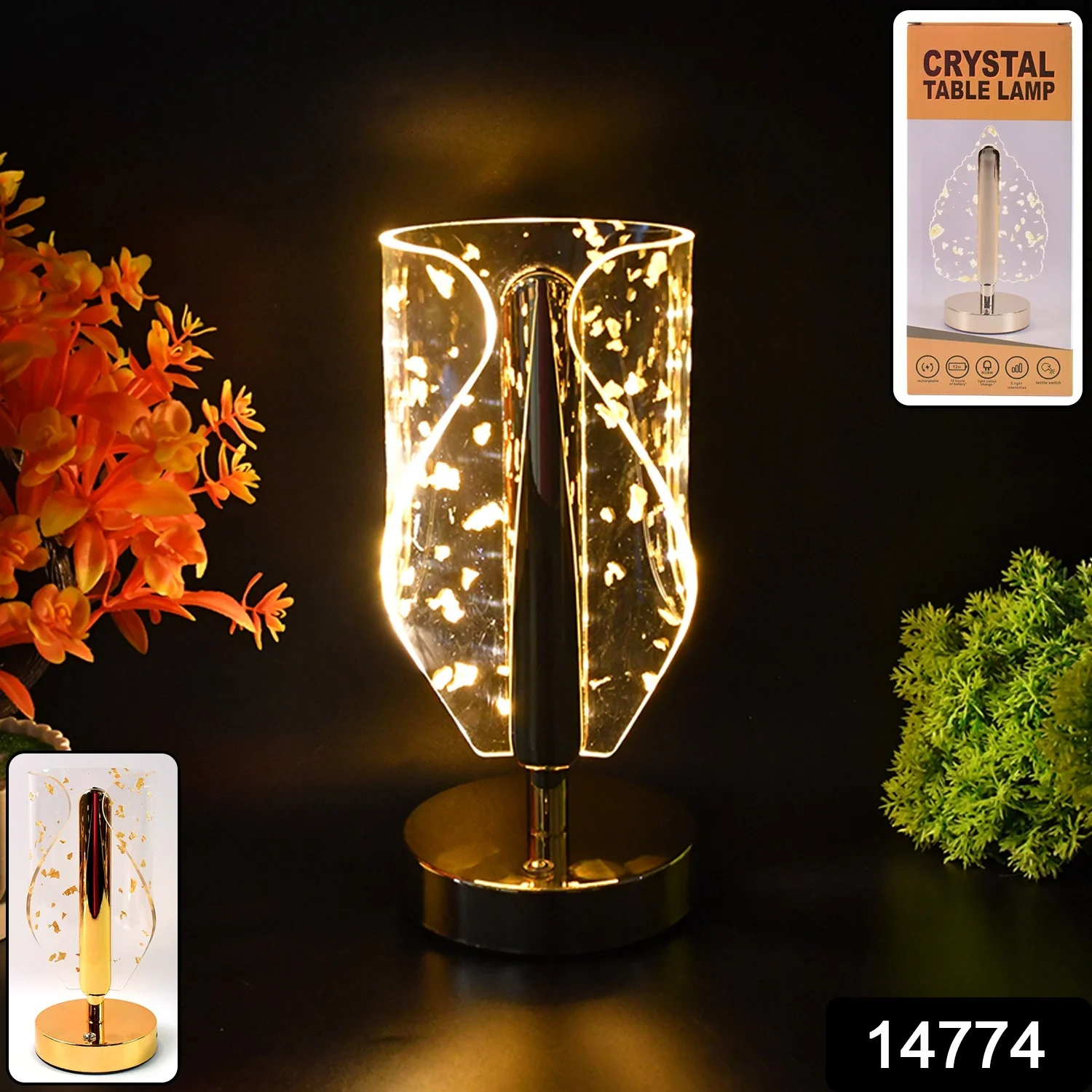 Luxury Golden Leaf Design Crystal Table Lamp (1 Pc) - Image 2