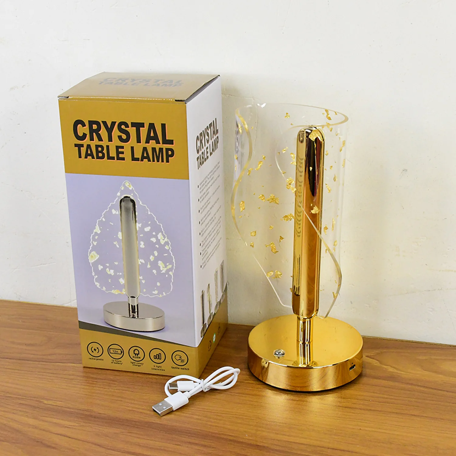 Luxury Golden Leaf Design Crystal Table Lamp (1 Pc) - Image 8