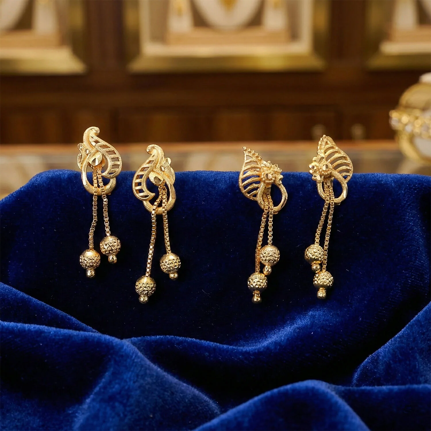Luxury Inspired Gold Tone Designer Earrings Combo Set with Leaf and Swirl Drops (2 Pair) - Image 4