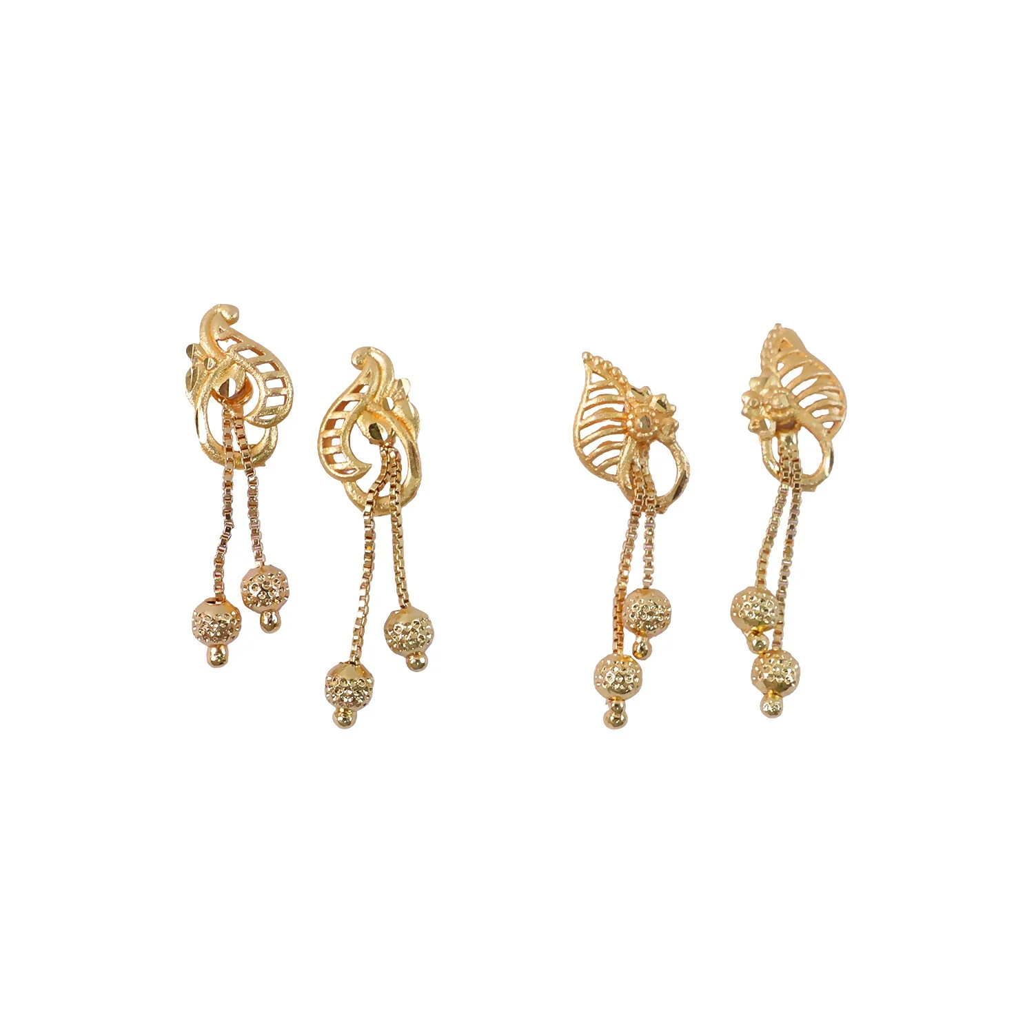 Luxury Inspired Gold Tone Designer Earrings Combo Set with Leaf and Swirl Drops (2 Pair) - Image 5