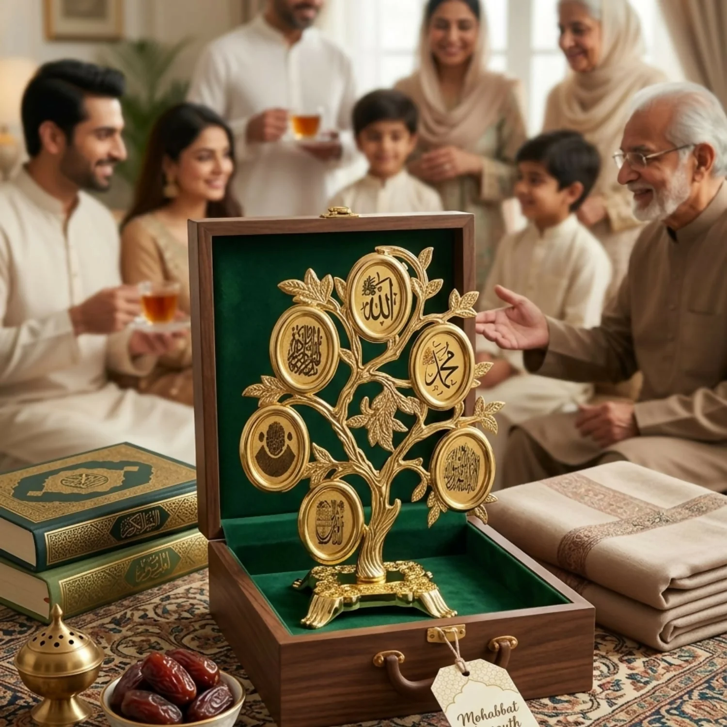 Luxury Islamic Calligraphy Tree Decor Allah Muhammad Names Golden Tabletop Frame - Image 3