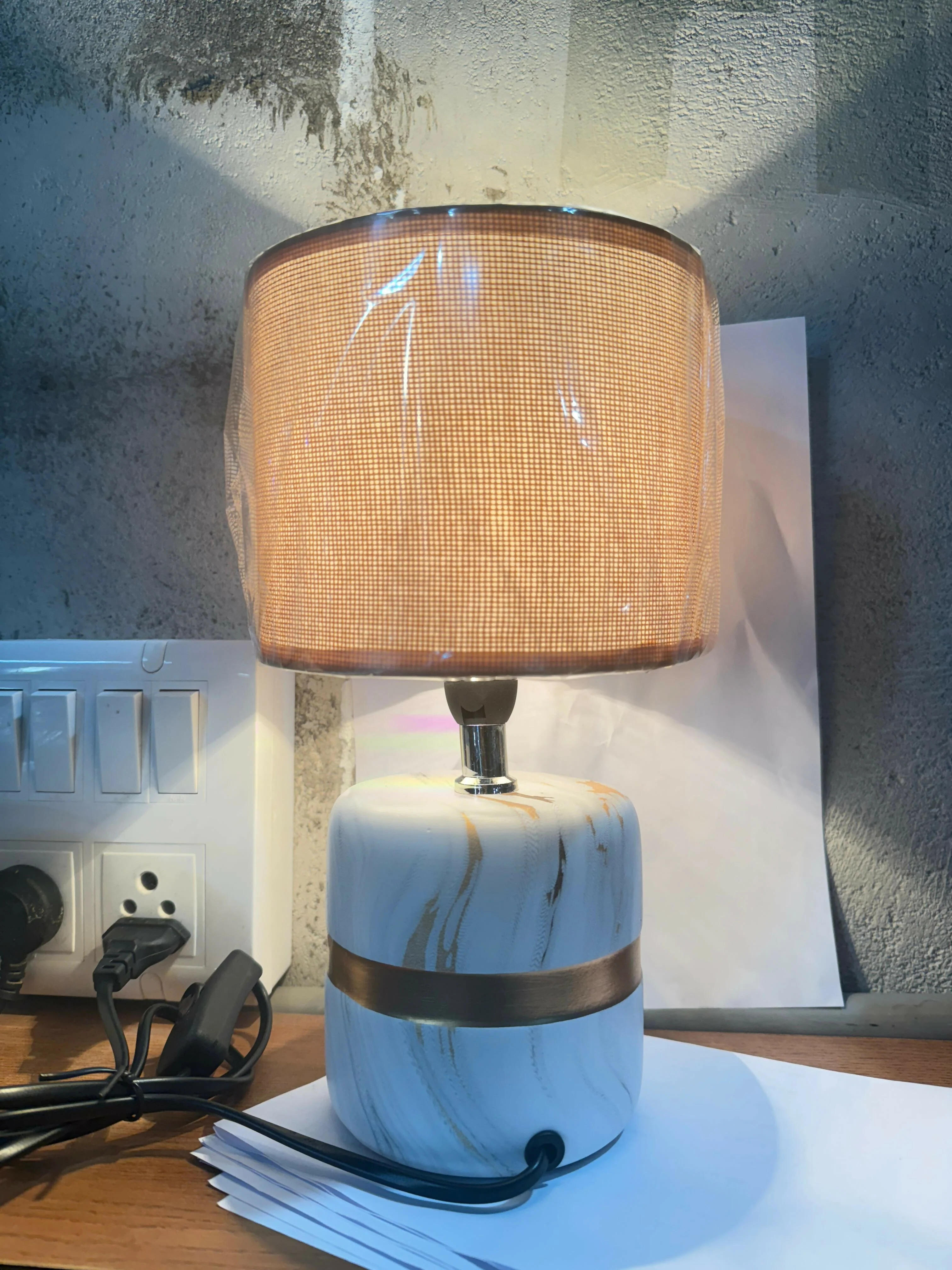 Luxury Marble Base Table Lamp with Warm Fabric Shade Decorative Bedside Room - Image 5