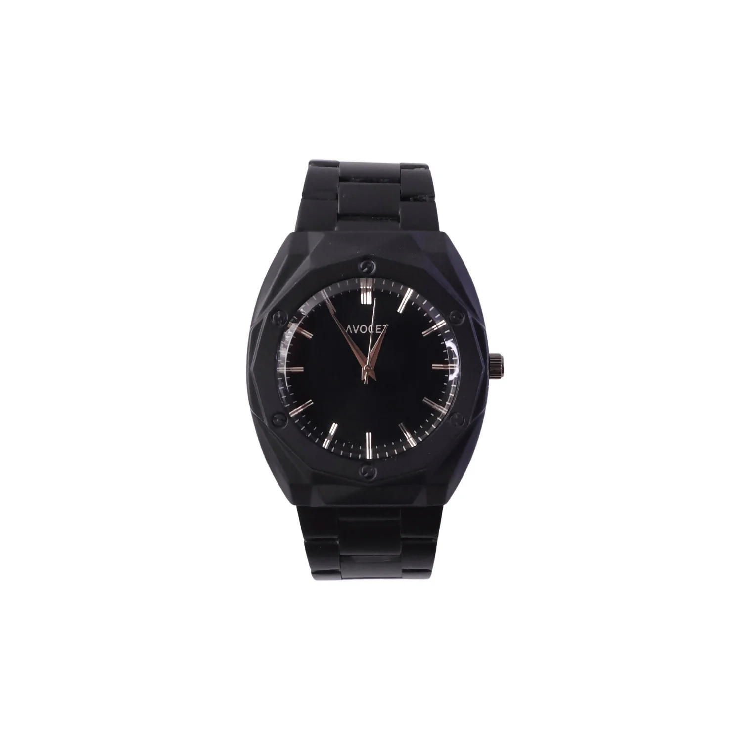 Luxury Matte Black Analog Watch with Geometric Dial Design & Metal Strap - Image 5