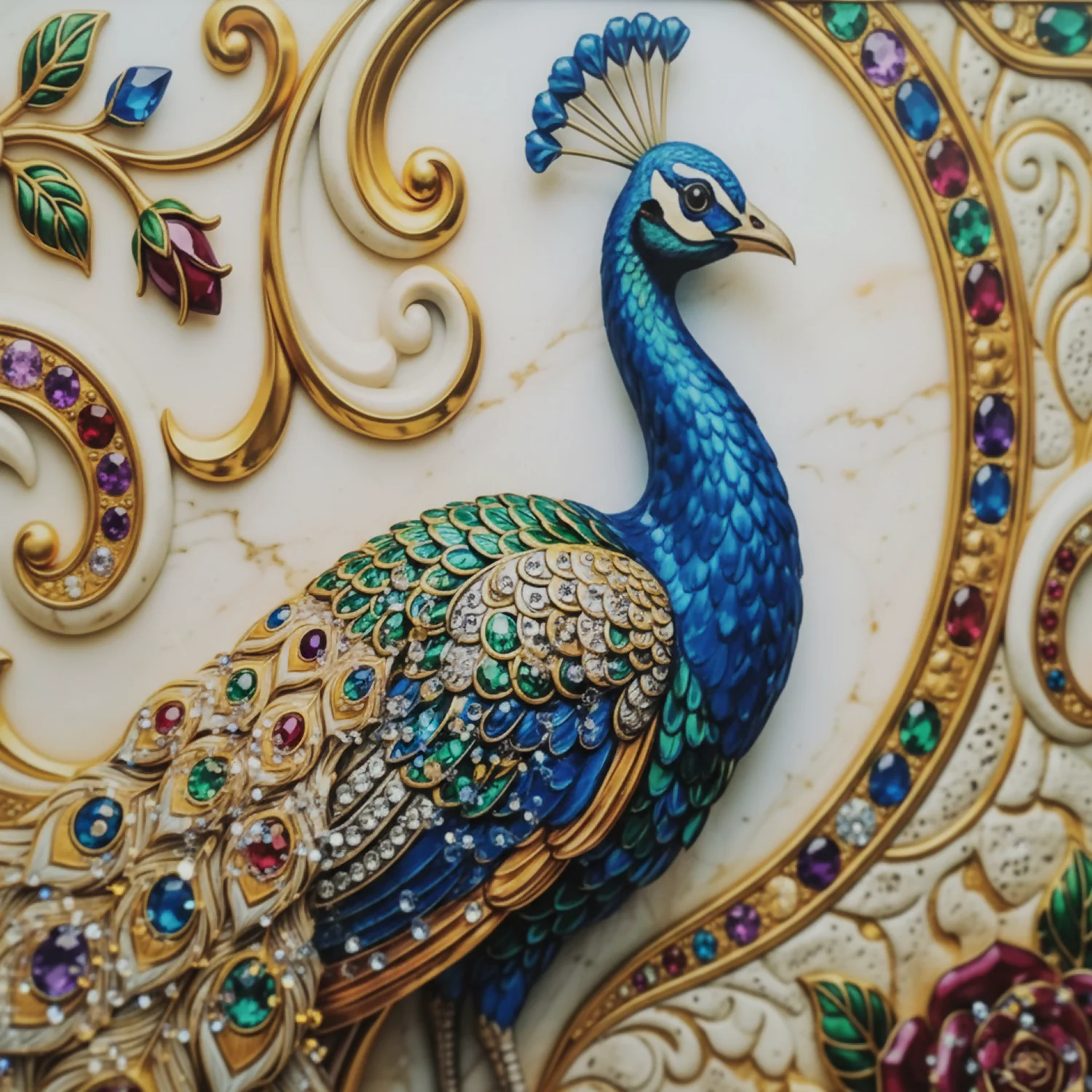 Luxury Peacock Wall Art Frame with Floral Gem Design Home Decor - Image 5