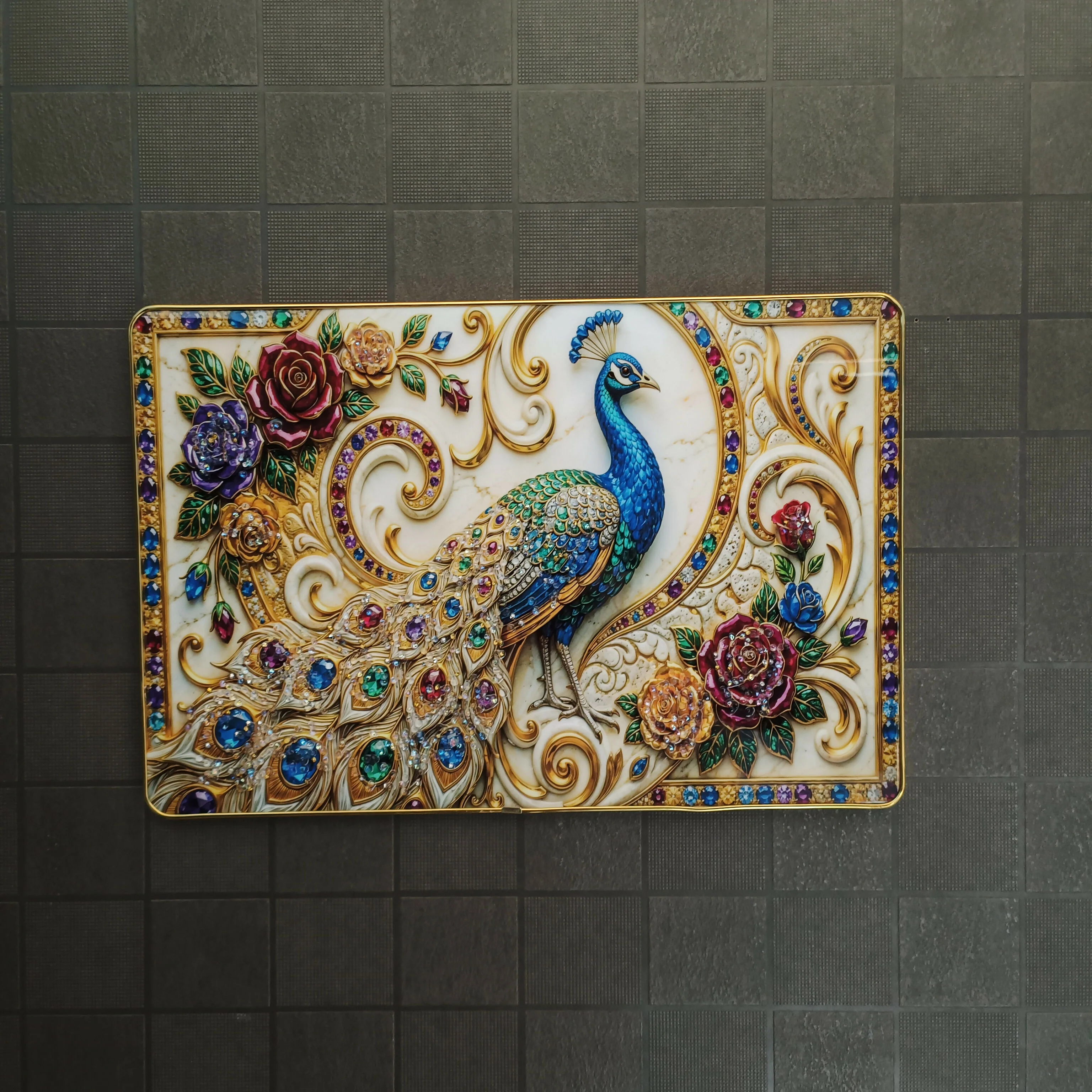 Luxury Peacock Wall Art Frame with Floral Gem Design Home Decor - Image 6