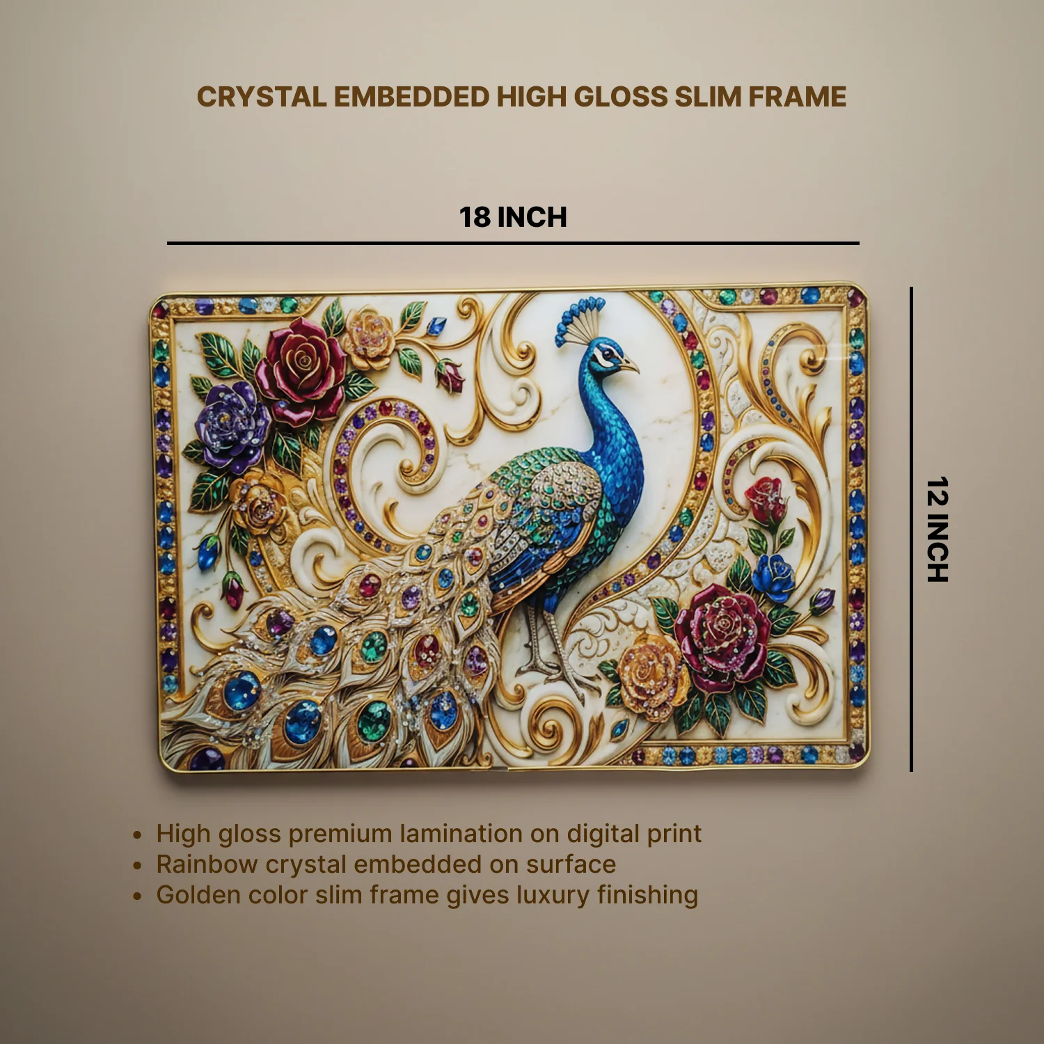 Luxury Peacock Wall Art Frame with Floral Gem Design Home Decor - Image 7