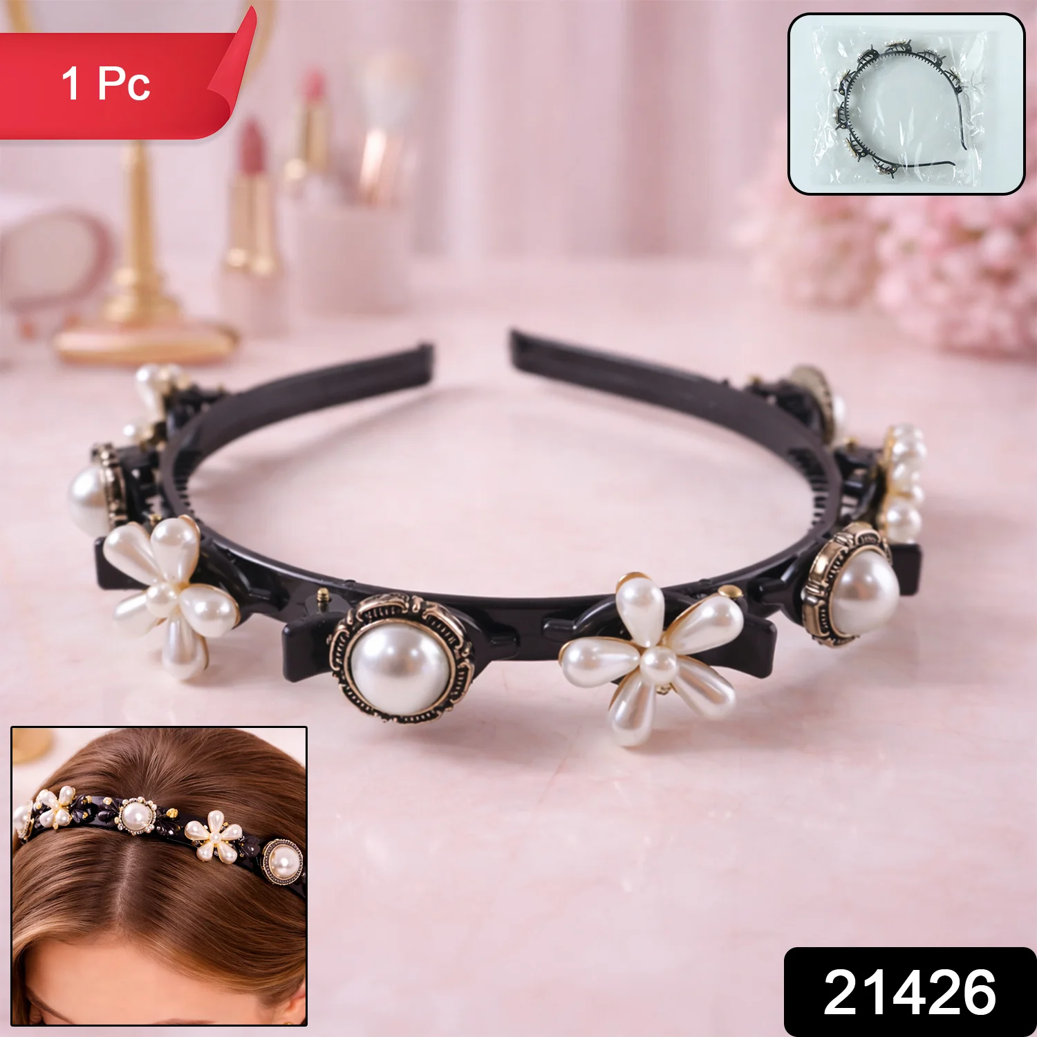 Luxury Pearl Floral Hair Band for Women & Girls (1 Pc) - Image 2