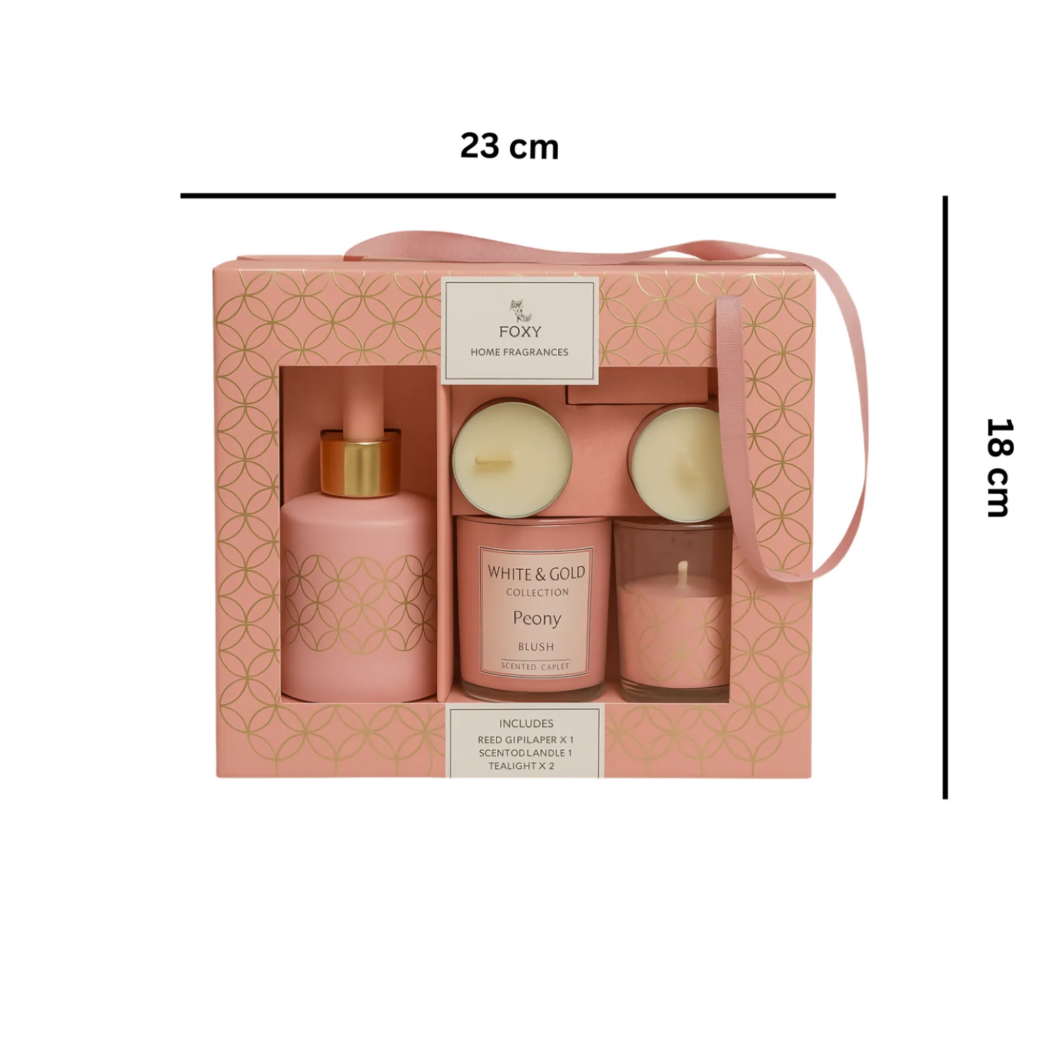 Luxury Peony Fragrance Gift Set with Scented Candle, Reed Diffuser & Tealights - Image 2
