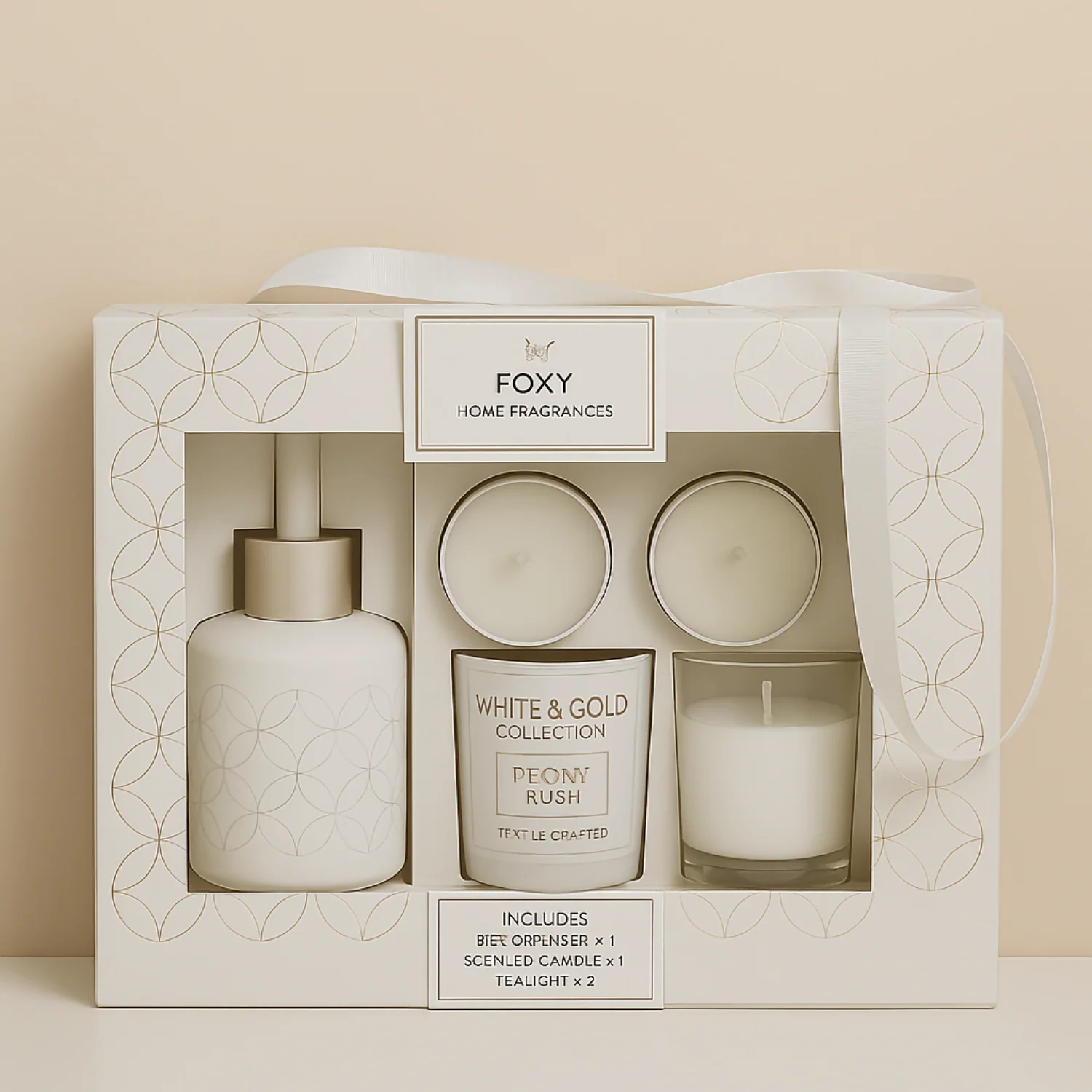 Luxury Peony Fragrance Gift Set with Scented Candle, Reed Diffuser & Tealights - Image 8