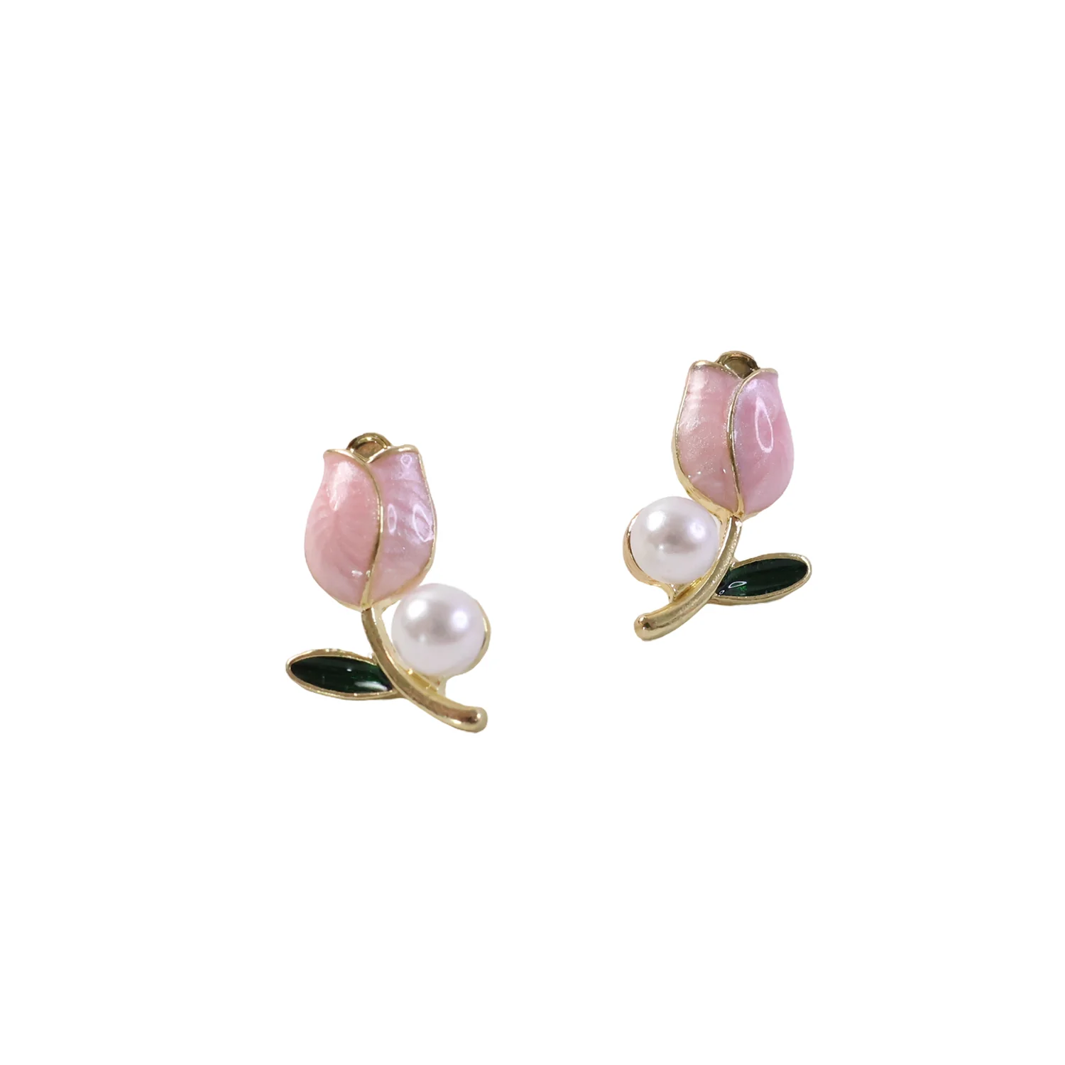 Luxury Pink Tulip Pearl Stud Earrings for Women & Girls – Gold Plated Floral Designer Earrings - Image 5
