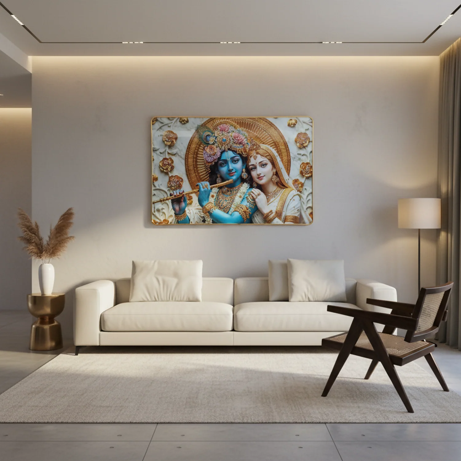 Luxury Radha Krishna Divine Gold Finish Wall Art Frame Home Decor - Image 3