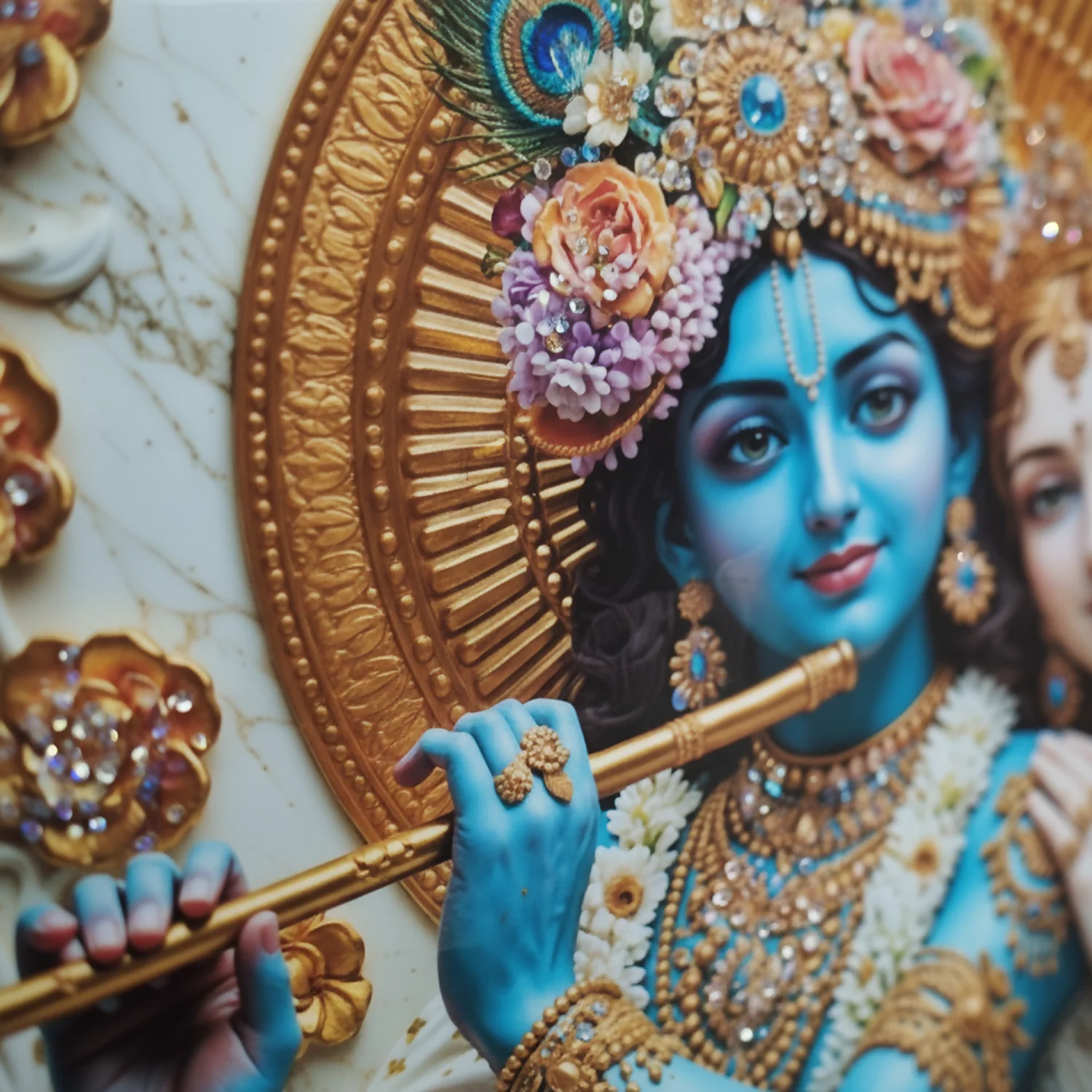 Luxury Radha Krishna Divine Gold Finish Wall Art Frame Home Decor - Image 4