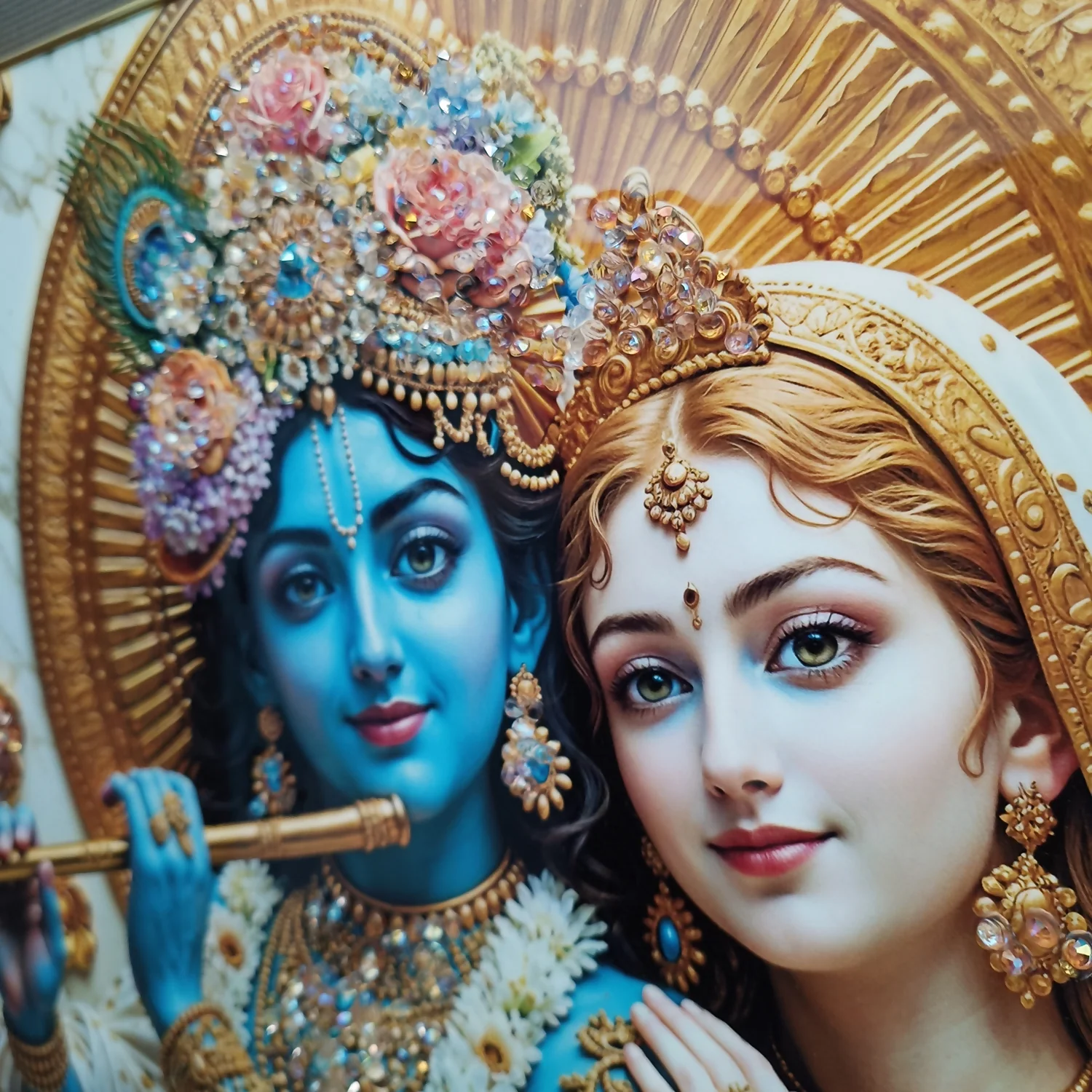 Luxury Radha Krishna Divine Gold Finish Wall Art Frame Home Decor - Image 5