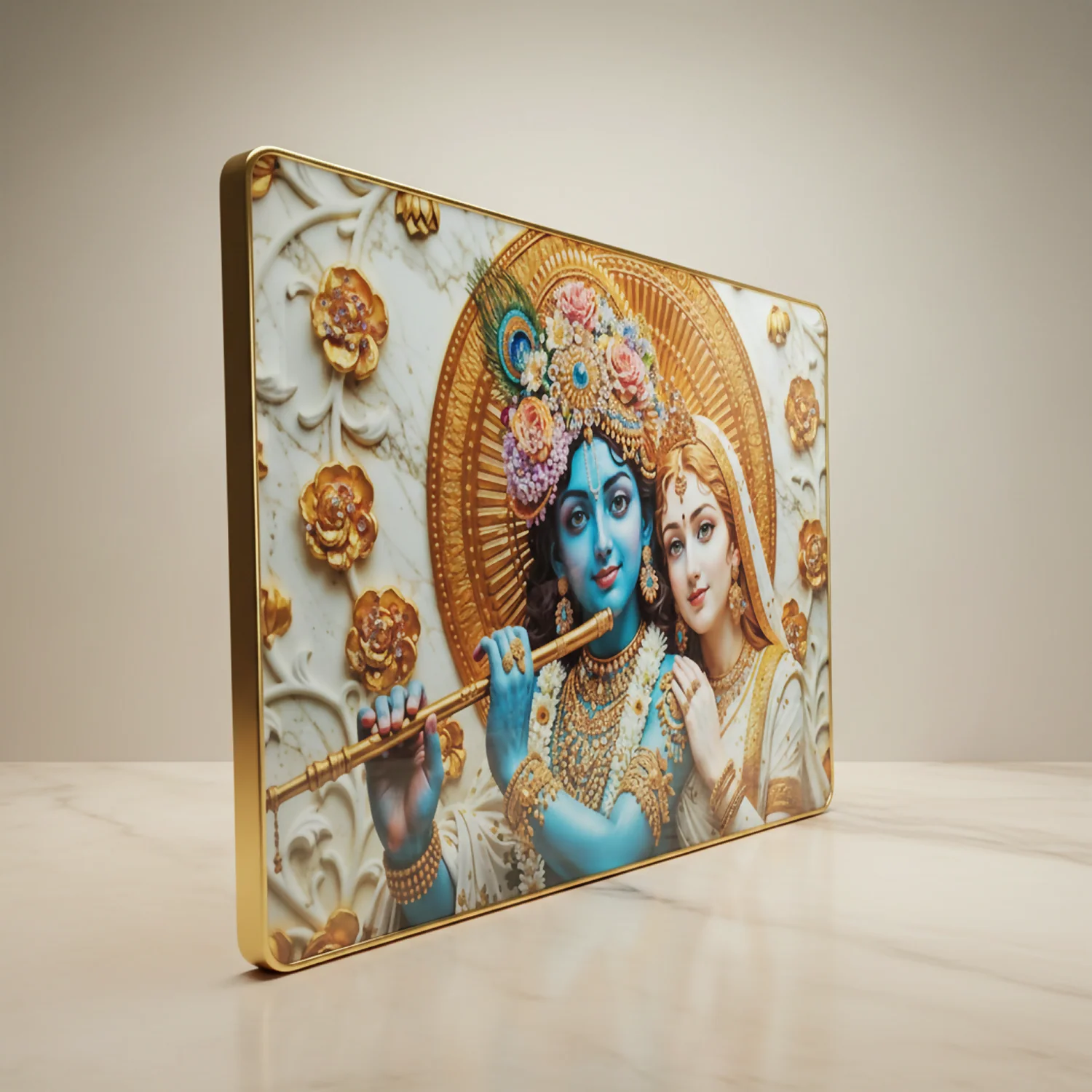 Luxury Radha Krishna Divine Gold Finish Wall Art Frame Home Decor - Image 6