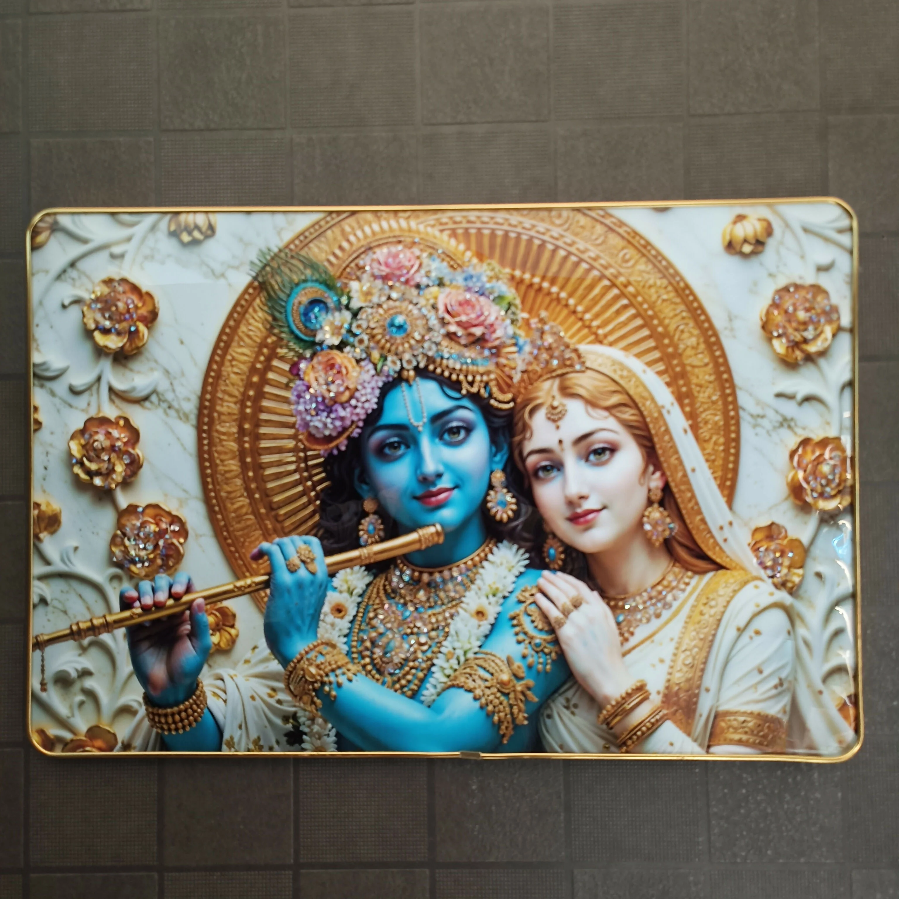Luxury Radha Krishna Divine Gold Finish Wall Art Frame Home Decor - Image 7