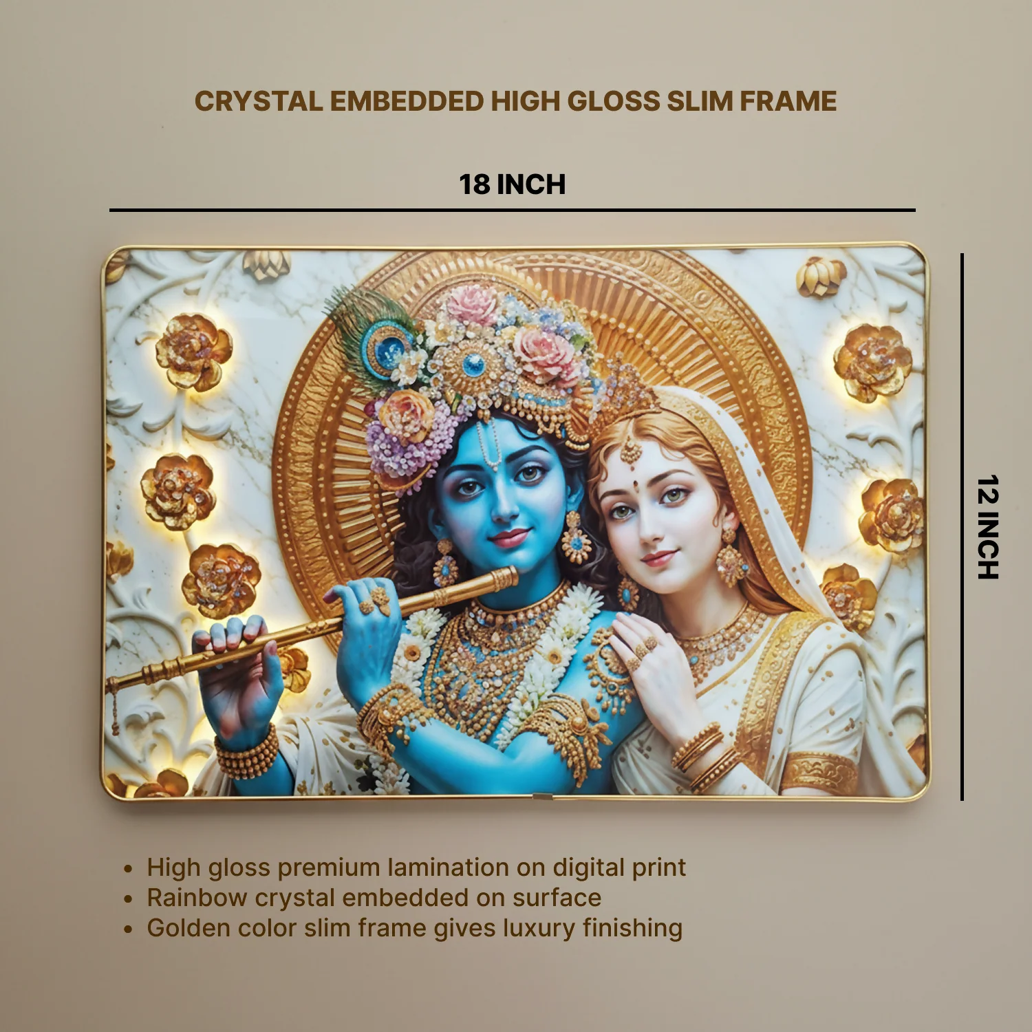 Luxury Radha Krishna Divine Gold Finish Wall Art Frame Home Decor - Image 8