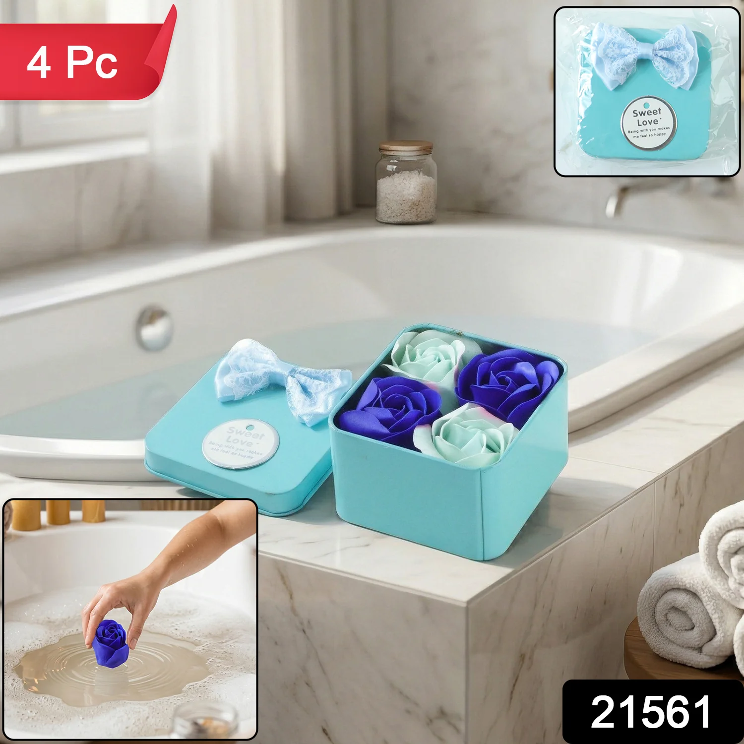 Luxury Rose Flower Bath Soap Gift Set with Storage Box 4 Pc - Image 2