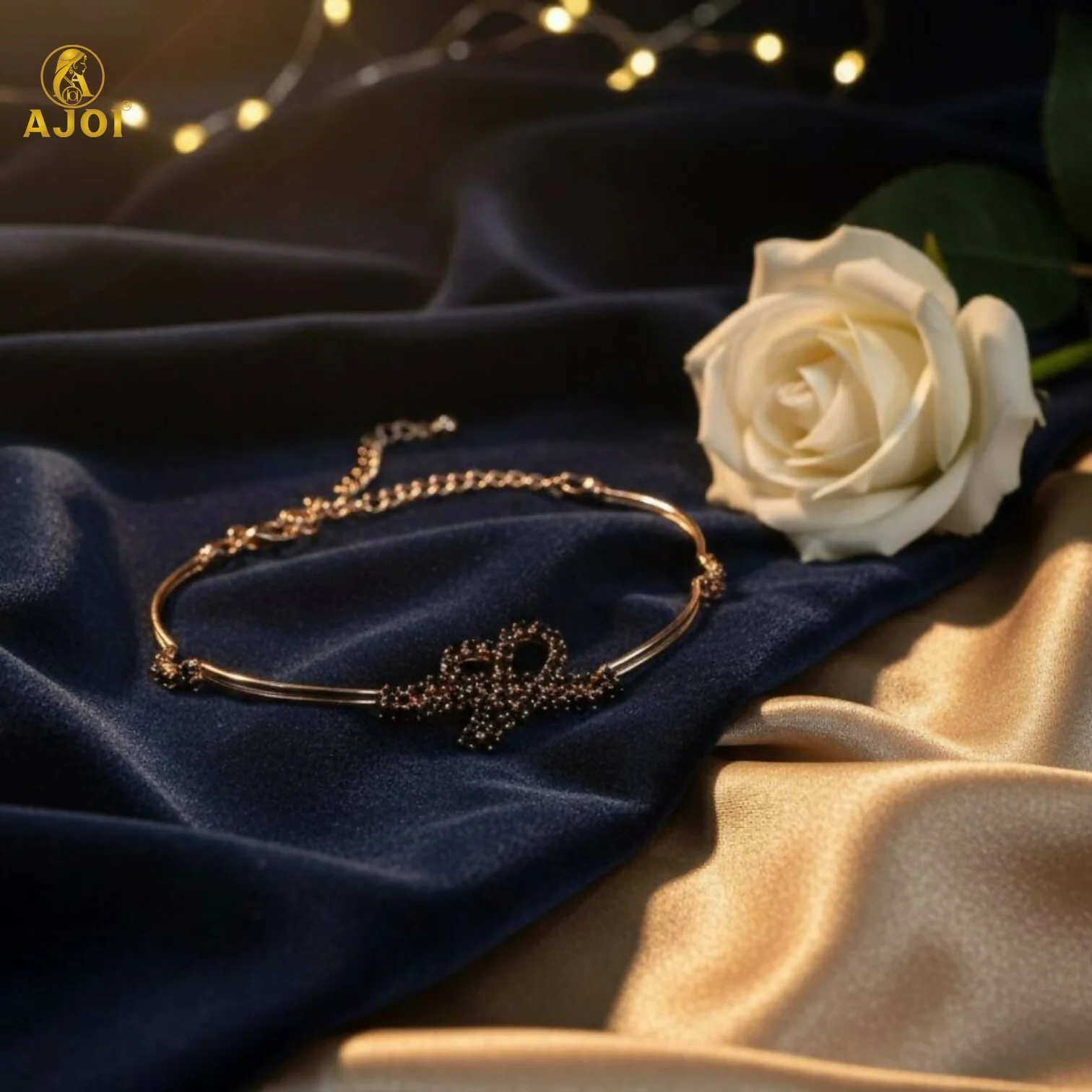 Luxury Rose Gold Adjustable Bow Charm Bracelet - Image 3