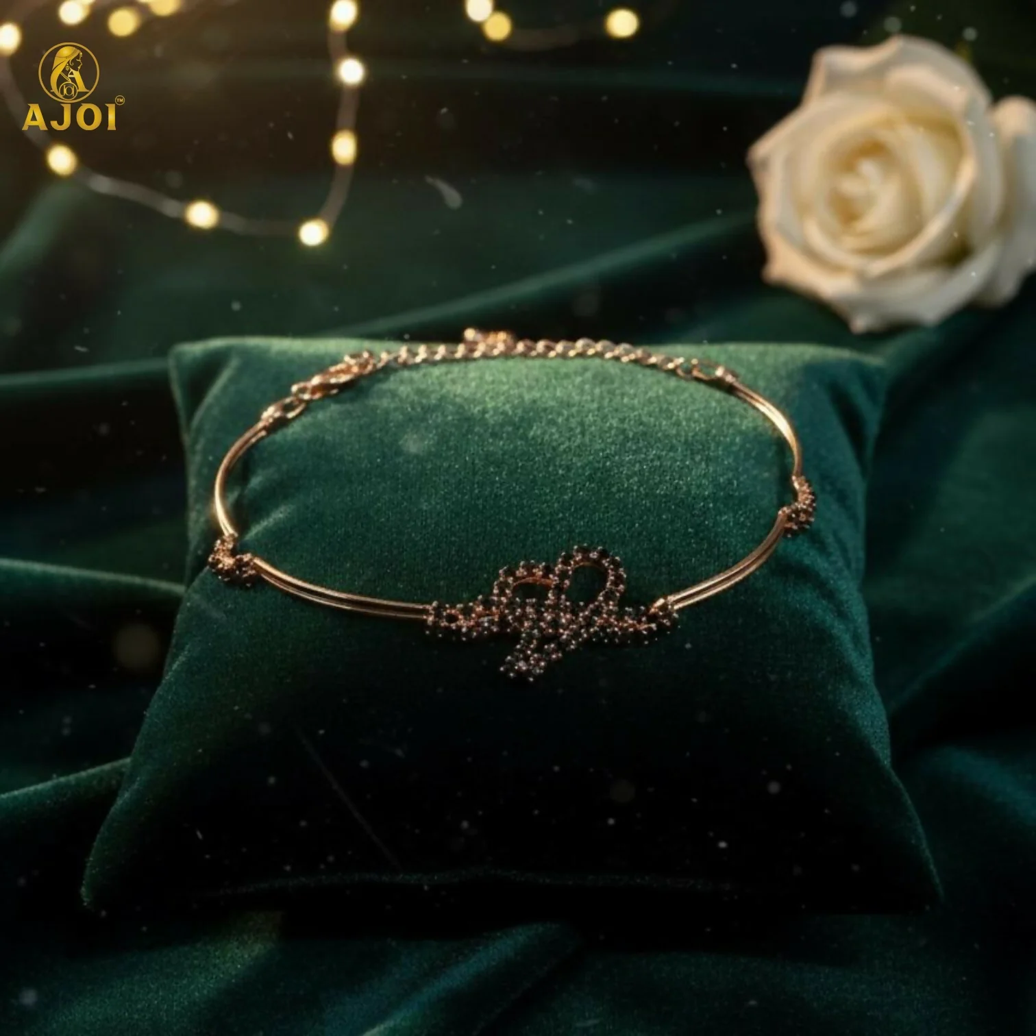 Luxury Rose Gold Adjustable Bow Charm Bracelet - Image 4