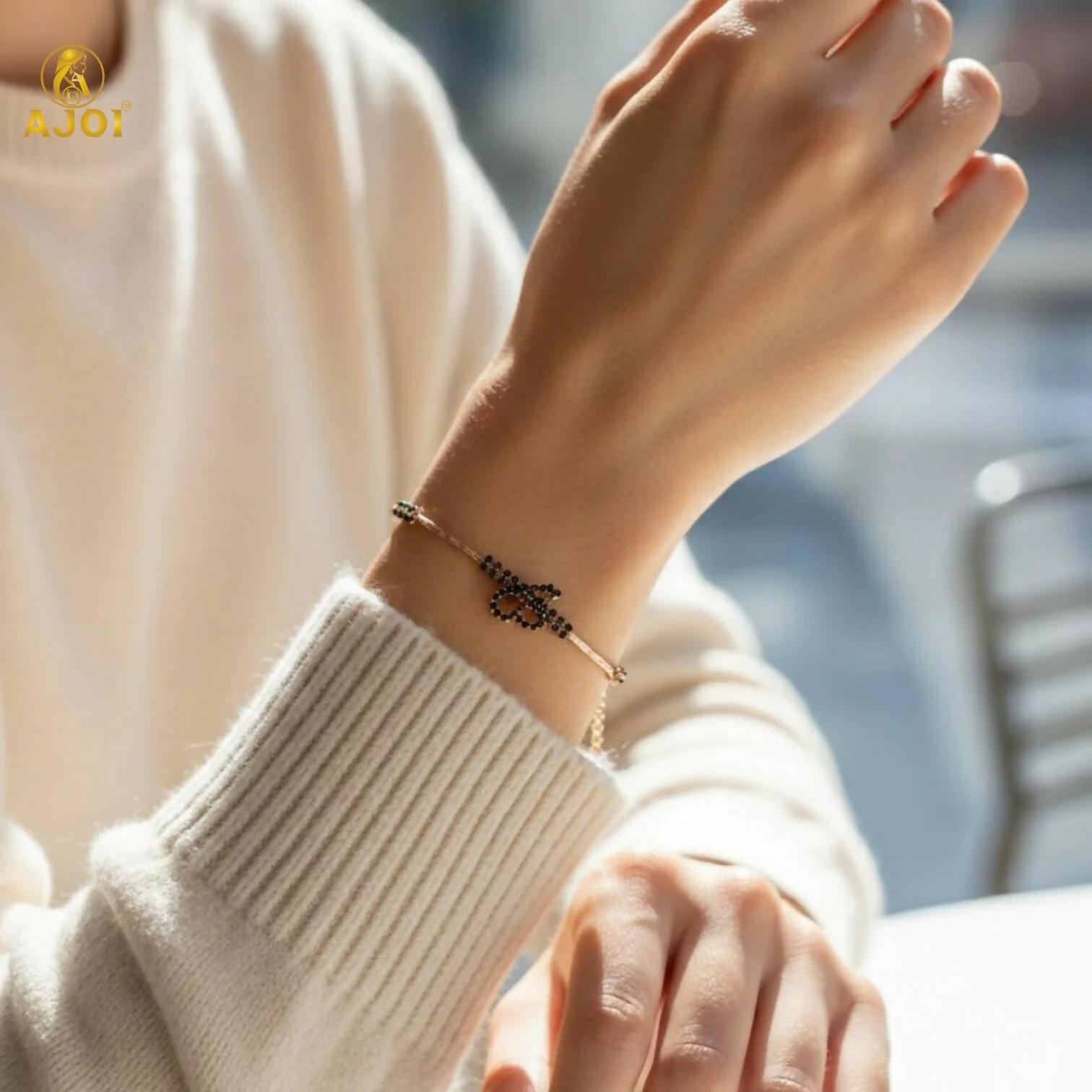 Luxury Rose Gold Adjustable Bow Charm Bracelet - Image 5