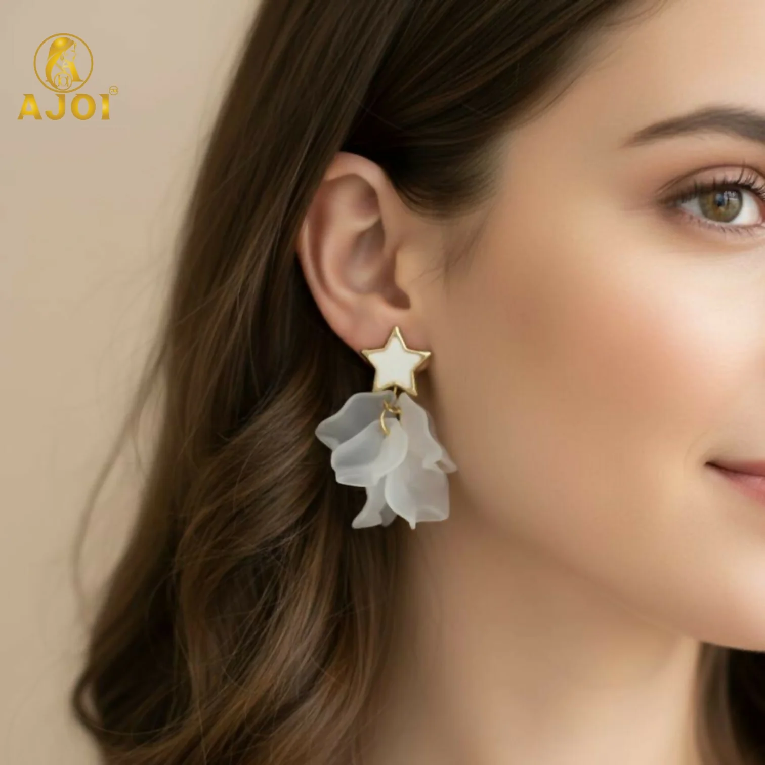 Luxury Star-Top Floral Drop Earrings with Soft Matte Petal Layers - Image 2