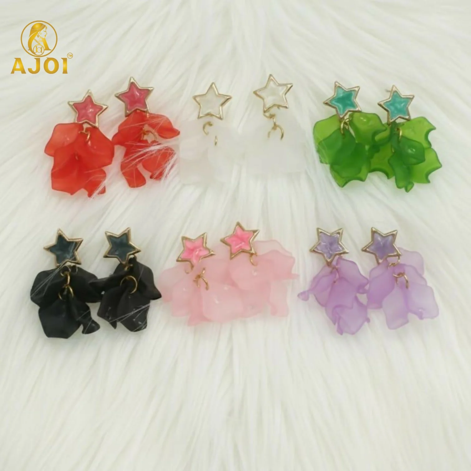 Luxury Star-Top Floral Drop Earrings with Soft Matte Petal Layers - Image 4