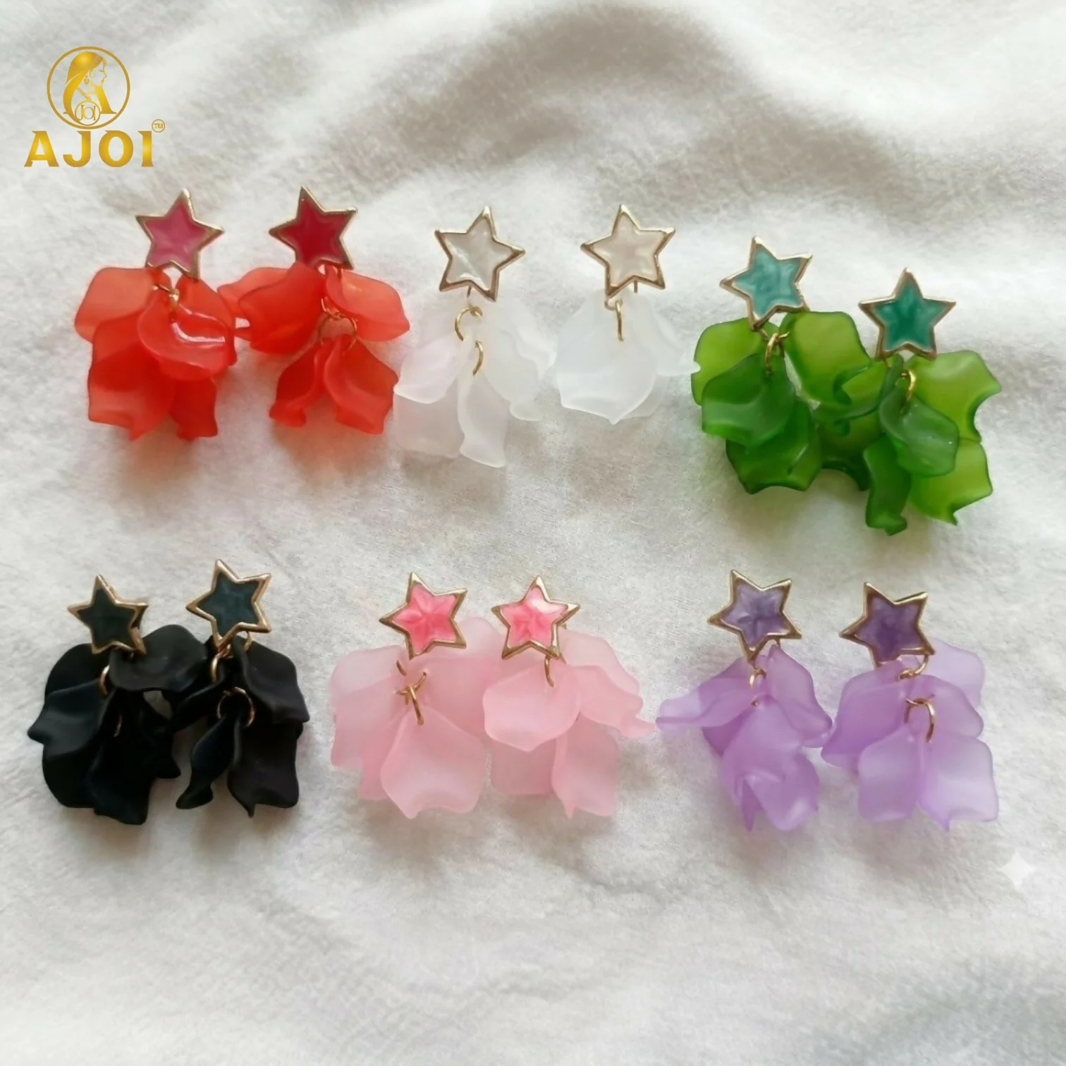 Luxury Star-Top Floral Drop Earrings with Soft Matte Petal Layers - Image 5