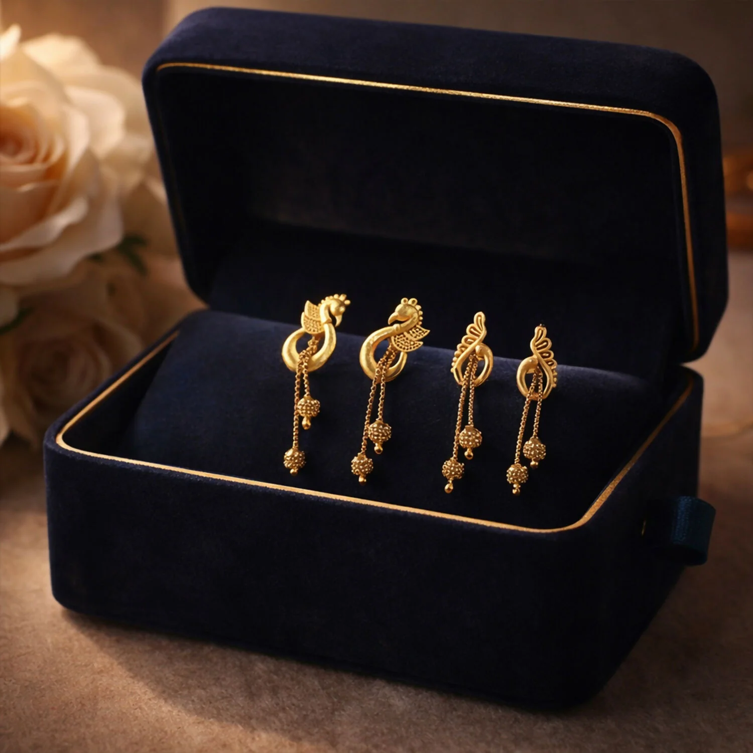 Luxury Swan Motif Gold Dangle Earrings with Cascading Chain Beads for Women (2 Pair) - Image 3