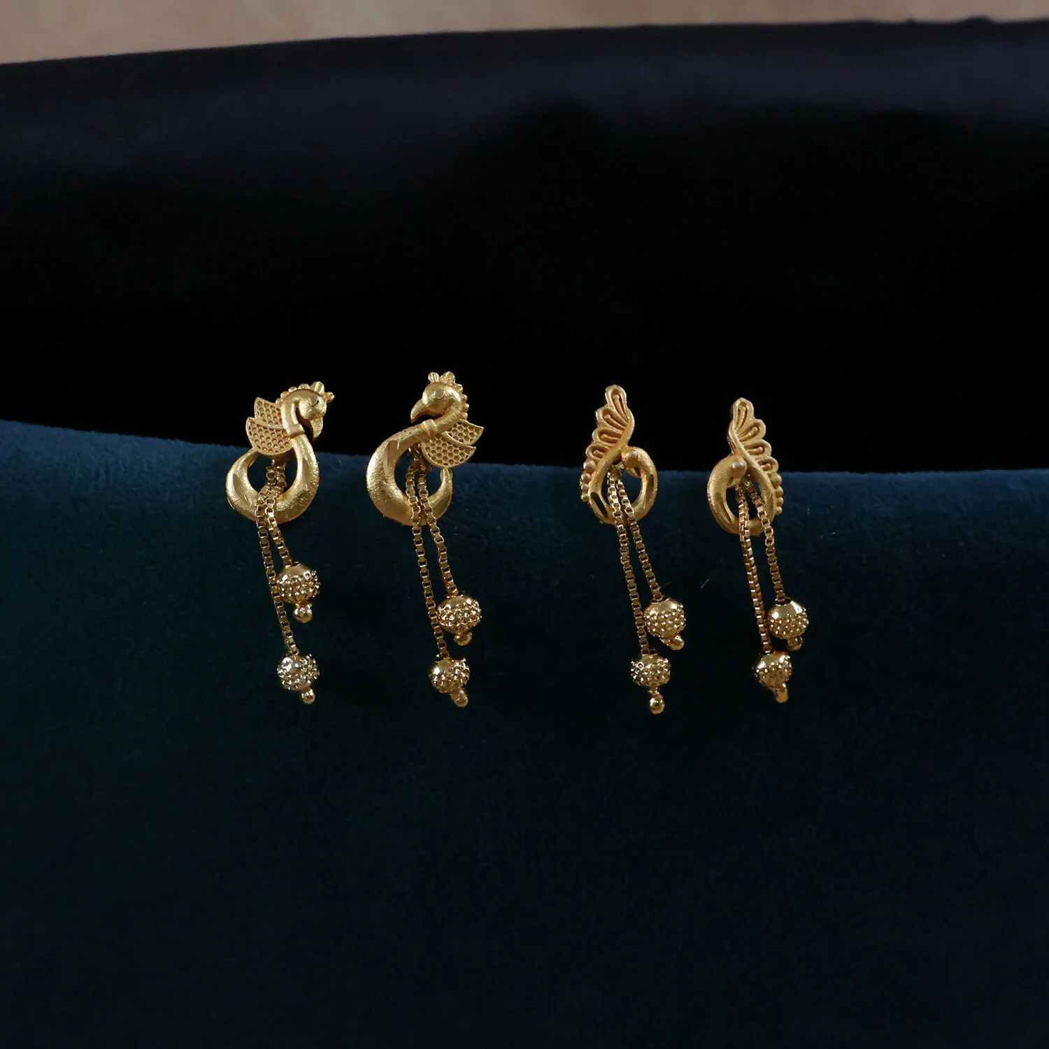 Luxury Swan Motif Gold Dangle Earrings with Cascading Chain Beads for Women (2 Pair) - Image 4