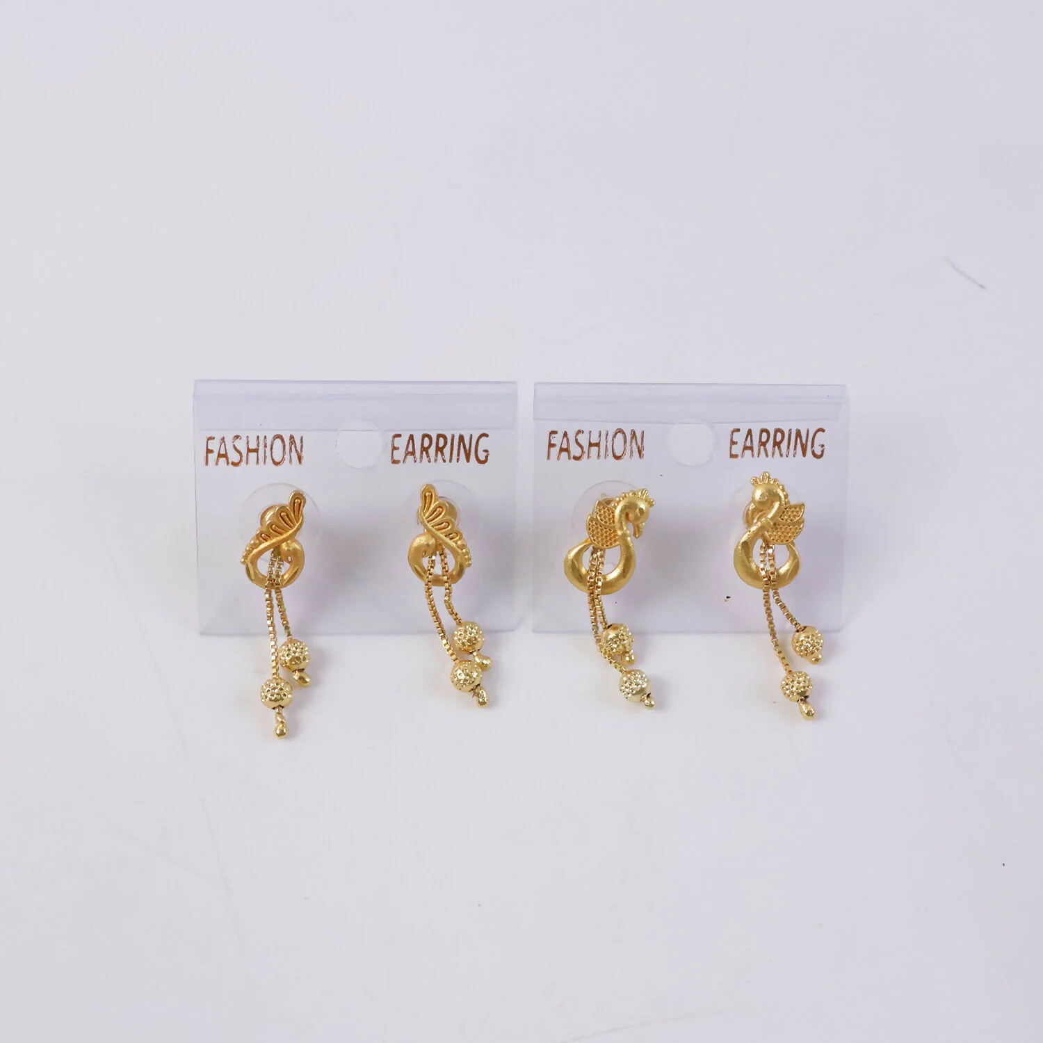 Luxury Swan Motif Gold Dangle Earrings with Cascading Chain Beads for Women (2 Pair) - Image 5