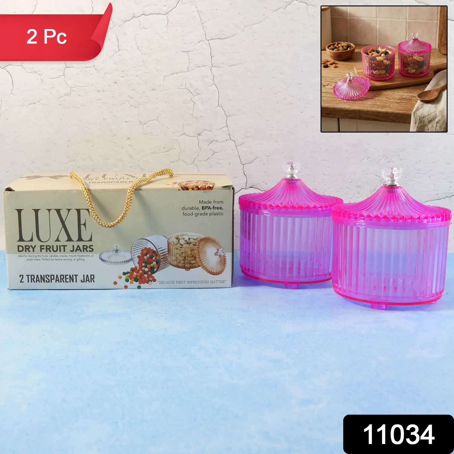 Plastic Luxury Transparent Dry Fruit Storage Jars  (2 Pc) - Image 2