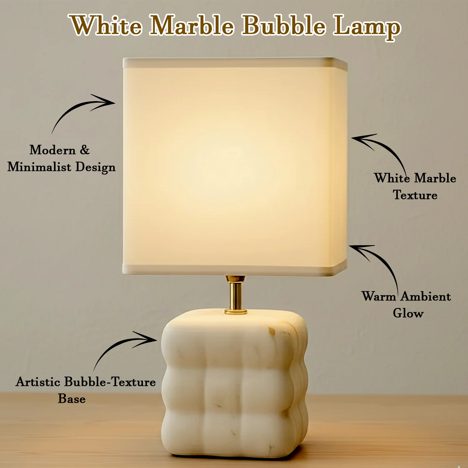 Luxury White Marble-Texture Ceramic Table Lamp with Square Fabric Shade - Image 4