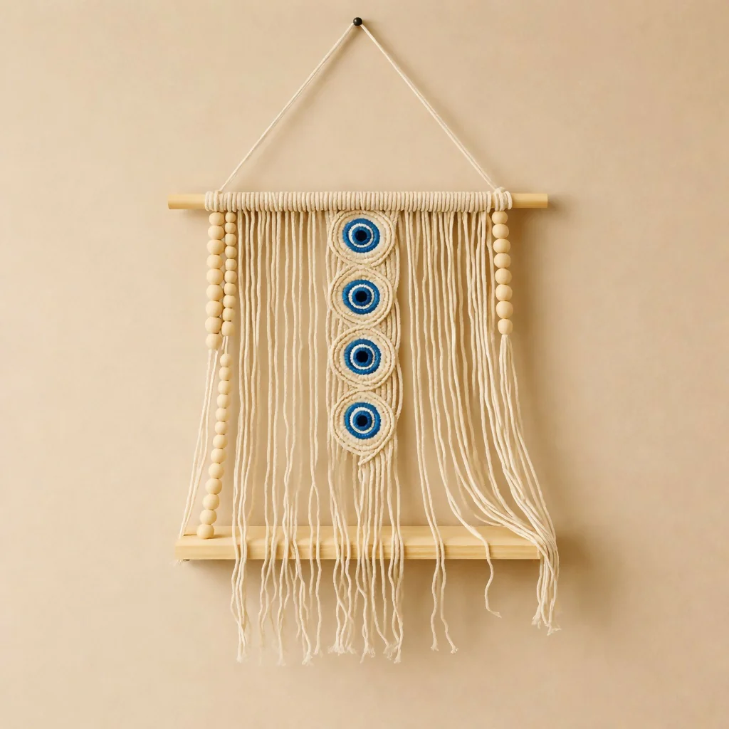 Macrame Wall Hanging Shelf with Evil Eye Decor for Home - Image 3
