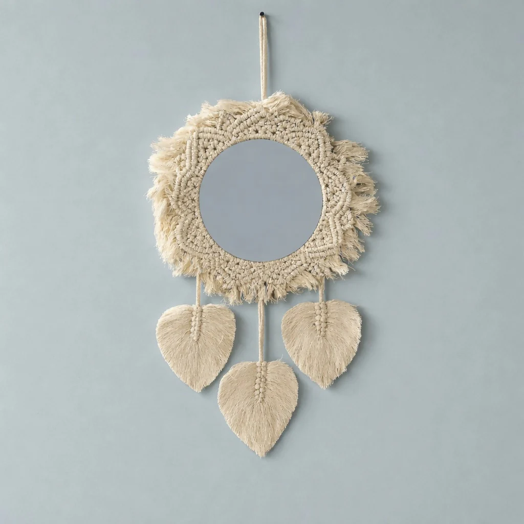 Macrame Wall Mirror Hanging Boho Decorative Mirror with Tassels - Image 3