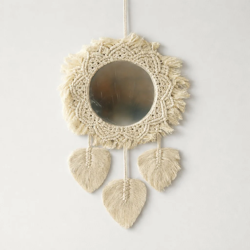 Macrame Wall Mirror Hanging Boho Decorative Mirror with Tassels - Image 4