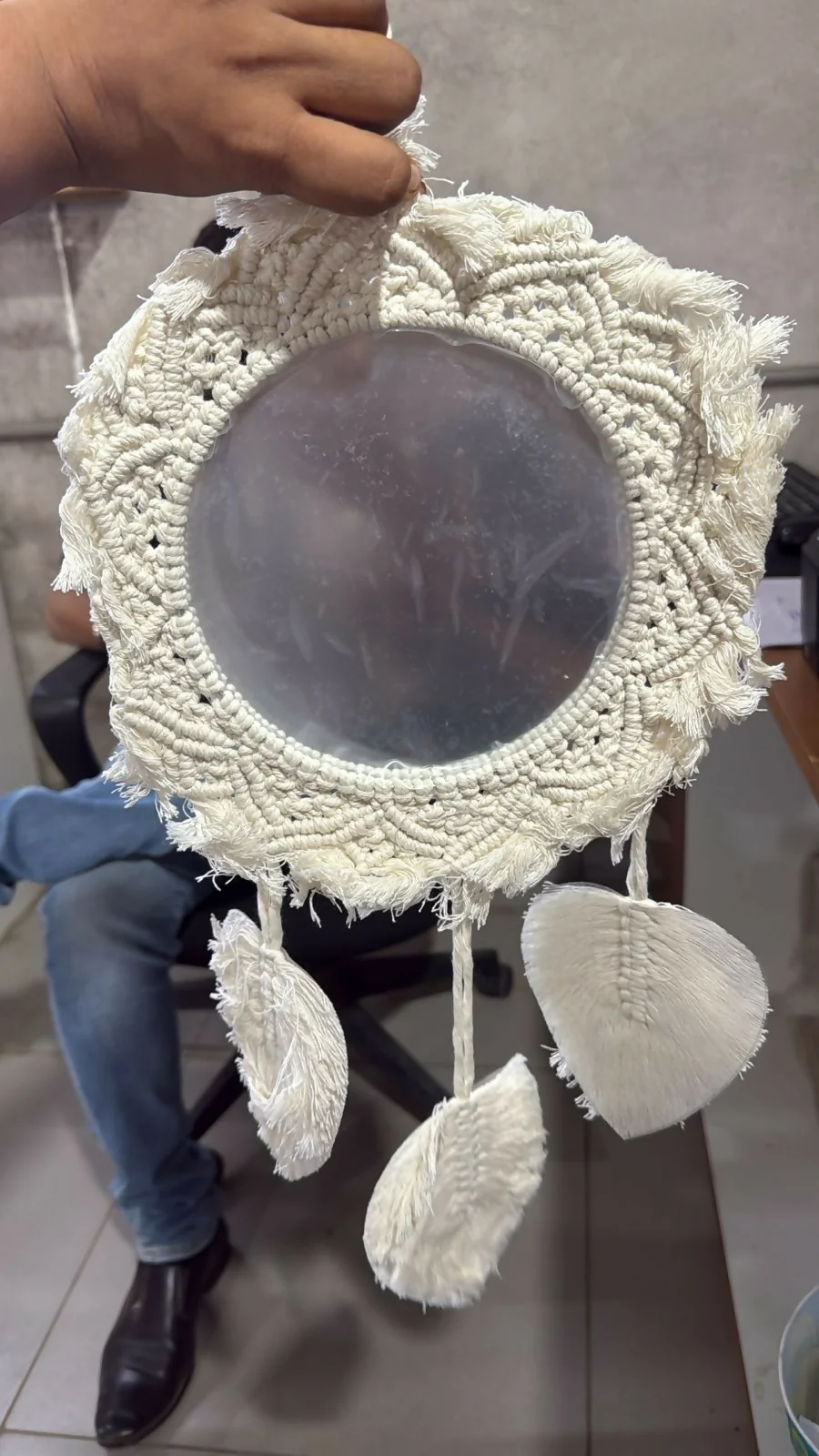 Macrame Wall Mirror Hanging Boho Decorative Mirror with Tassels - Image 5