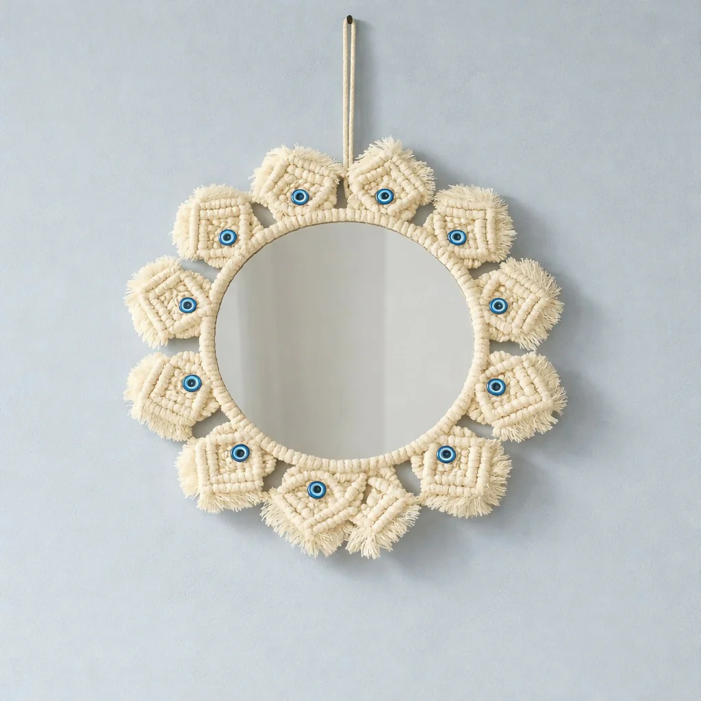 Macrame Wall Mirror Hanging Decorative Boho Round Mirror Decor - Image 3
